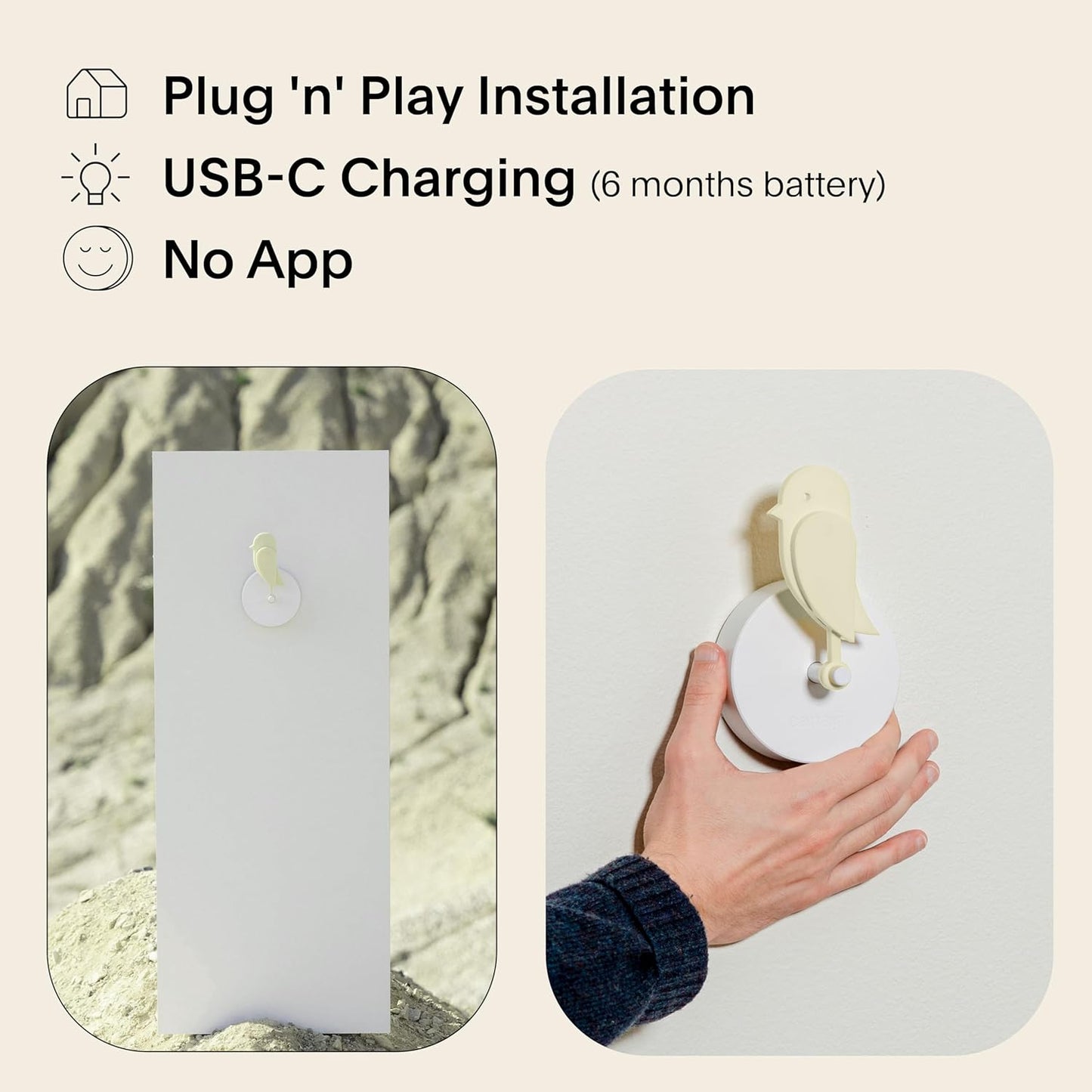 Birdie 2.0 - Design Indoor CO2 Monitor - Air Quality Meter for Home & Office - Promotes Mental & Physical Health - Modern Interior Decor - Reducing Health Risks with Clean Air (Dune, FullBirdie)