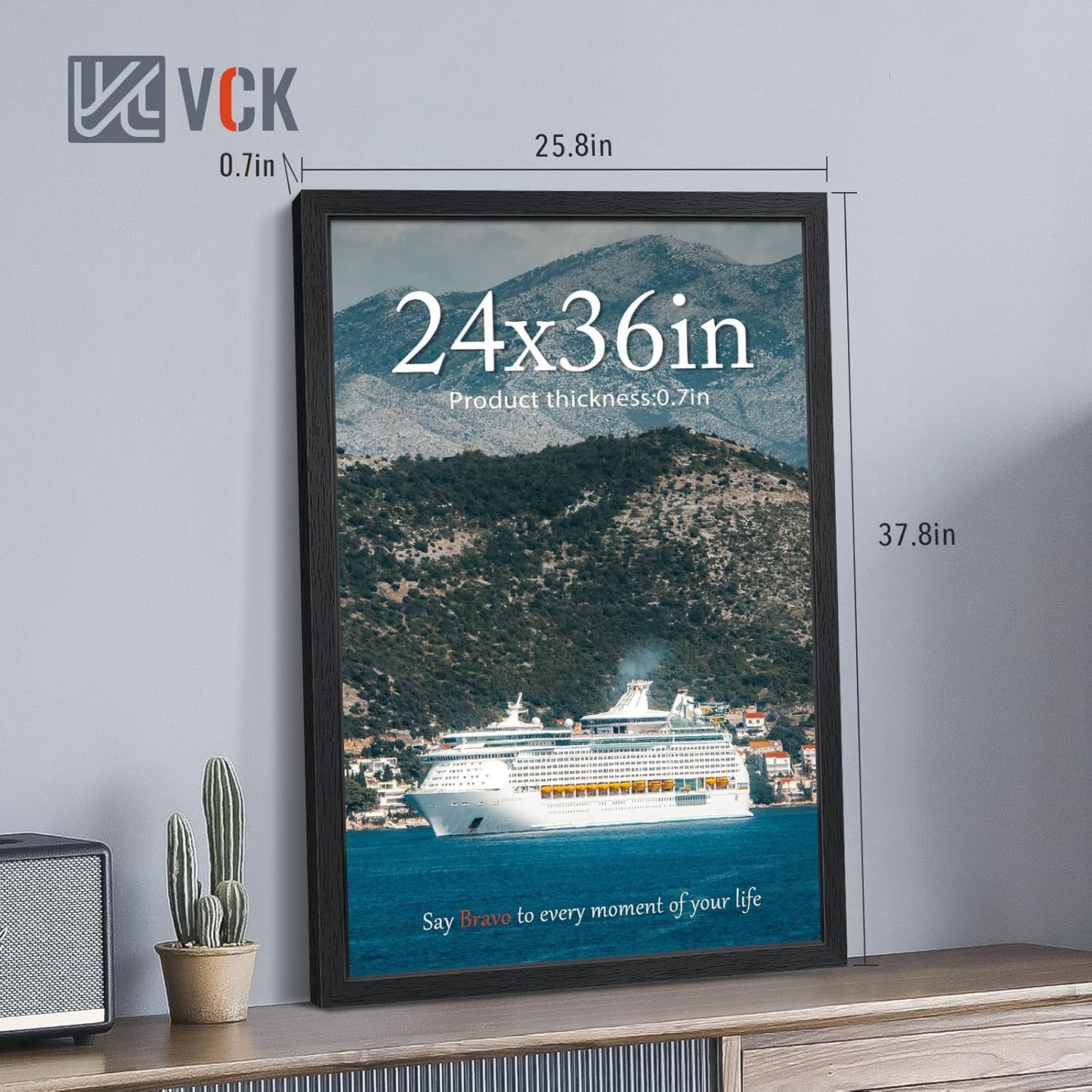 VCK 24x36 Poster Frames Black Set of 6, Wide Border Wood Picture Frame, Multi-Directional Display Family Photos, Office Prints, Studio/Gallery Art, Woodgrain Series, Wall Hanging