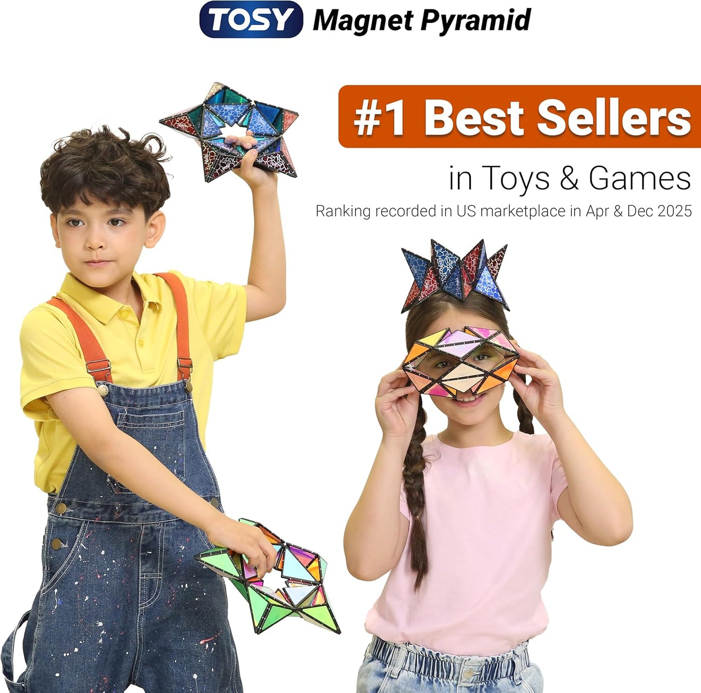 TOSY Magnet Pyramid Glow - 1 Cube Transforms into 1 Billion Shapes, 15 pcs (12 Puzzle pcs & 3 Accessories), 243 Magnets, Glowing, Christmas Stocking Stuffers Gift for Kids, Creative Puzzle STEM Toy