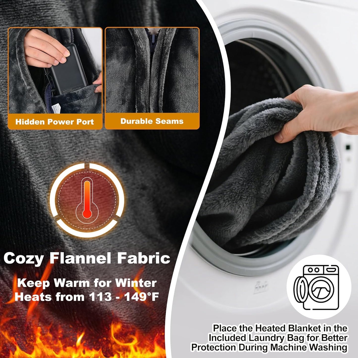 Large Portable Heated Blanket 71" × 43", Includes 2 Portable 20000mAh 7.4V Power Banks, 11 Heating Zones, 3 Heat Settings, 1–6H Timer, Machine Washable, with Laundry Bag, Waist Belt & Backpack