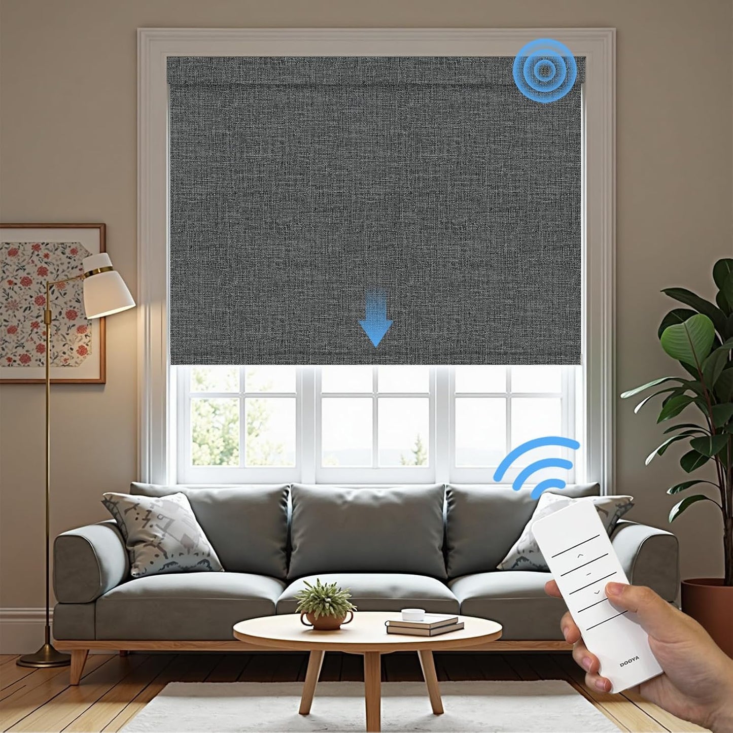 Motorized Roller Blinds with Remote, 100% Blackout Automatic Roller Shades for Bedroom, Bathroom, and Living Room, Customized Size, Starry Gray