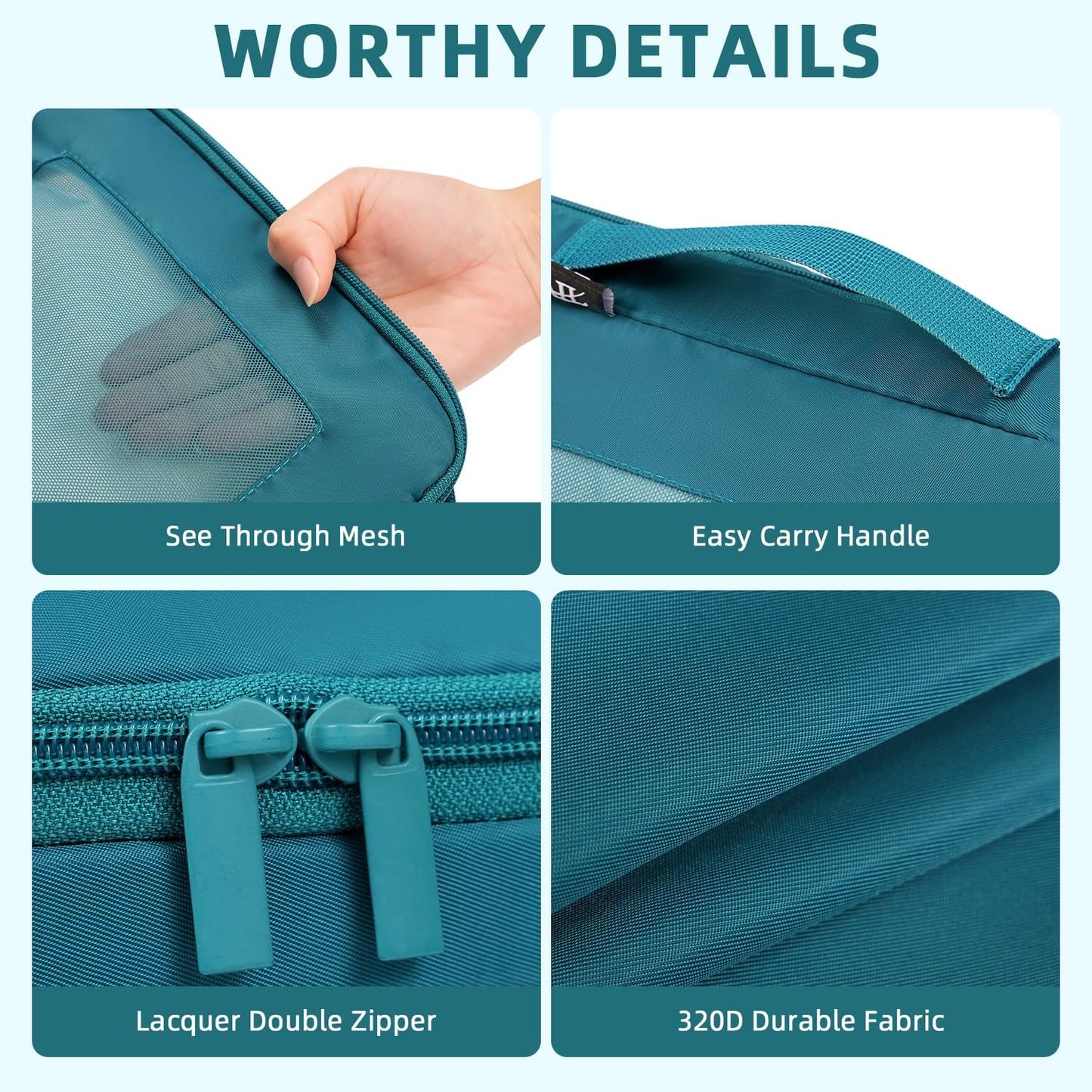 BAGAIL 4 Set/6 Set/8 Set Compression Packing Cubes Travel Accessories Expandable Packing Organizers (Square Mesh, 06-Teal)