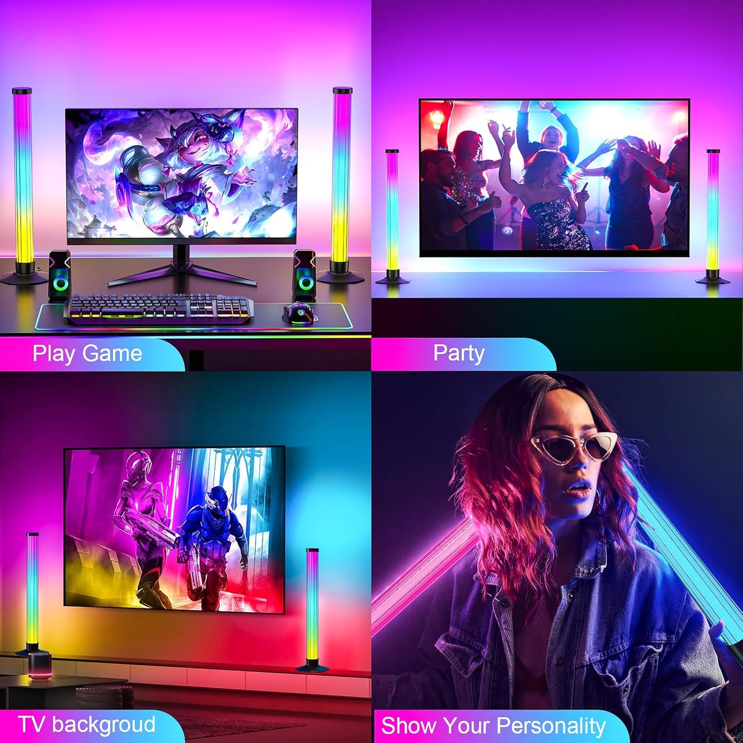 360° Smart Light Bar, Crystal Ambient Mood Light with 16 Million Colors, 213 Preset & 8 Scene Modes, Music Sync, Sound Active, 3 Modes Control RGB & IC Colorful Backlight for TV/Monitor/Gaming/Room
