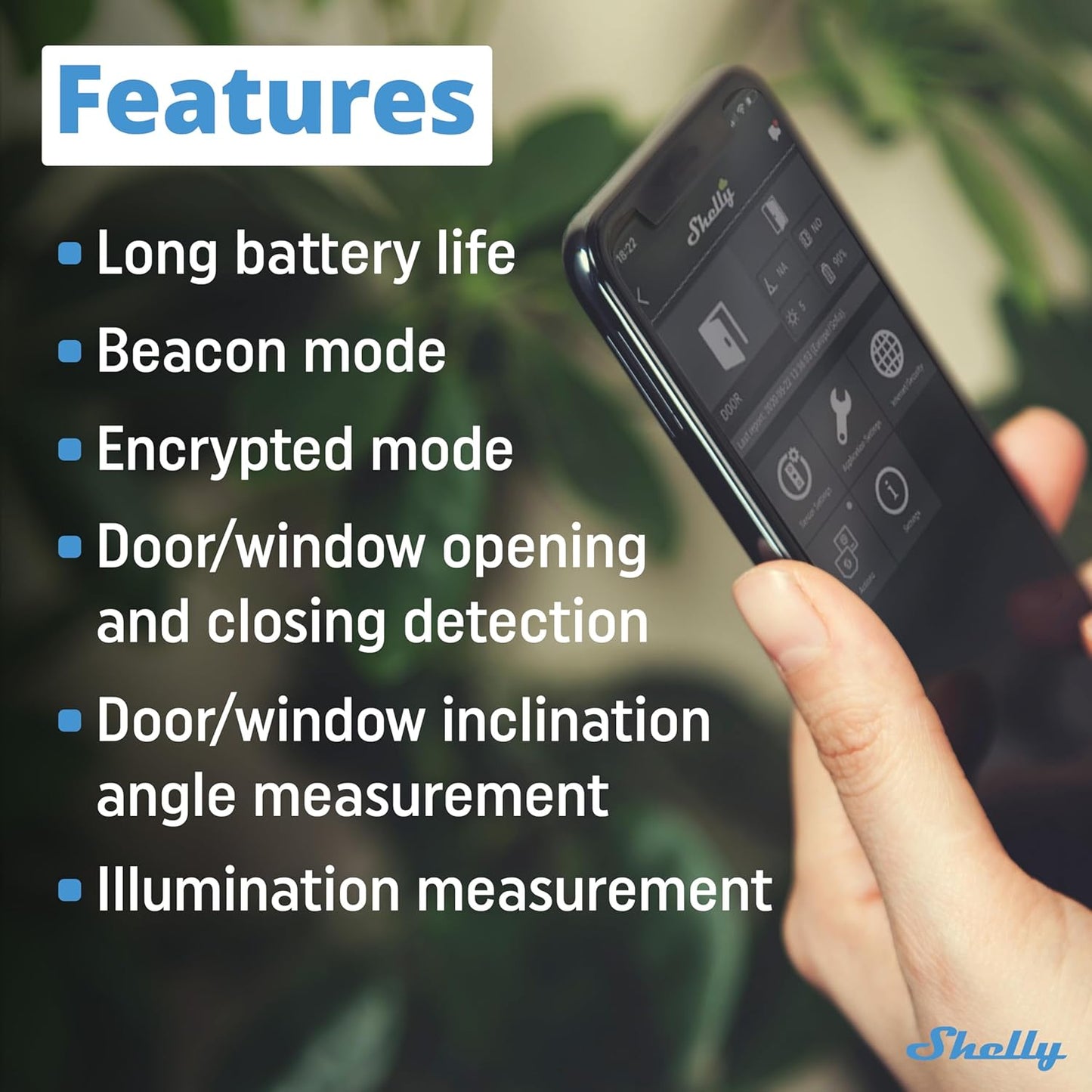 Shelly Blu Door/Window White | Bluetooth Operated Sensor | Home Automation | iOS Android App | Alexa & Google Home Compatibility | Lux and Tilt Angle Measurement | Set Custom Activation Scenes