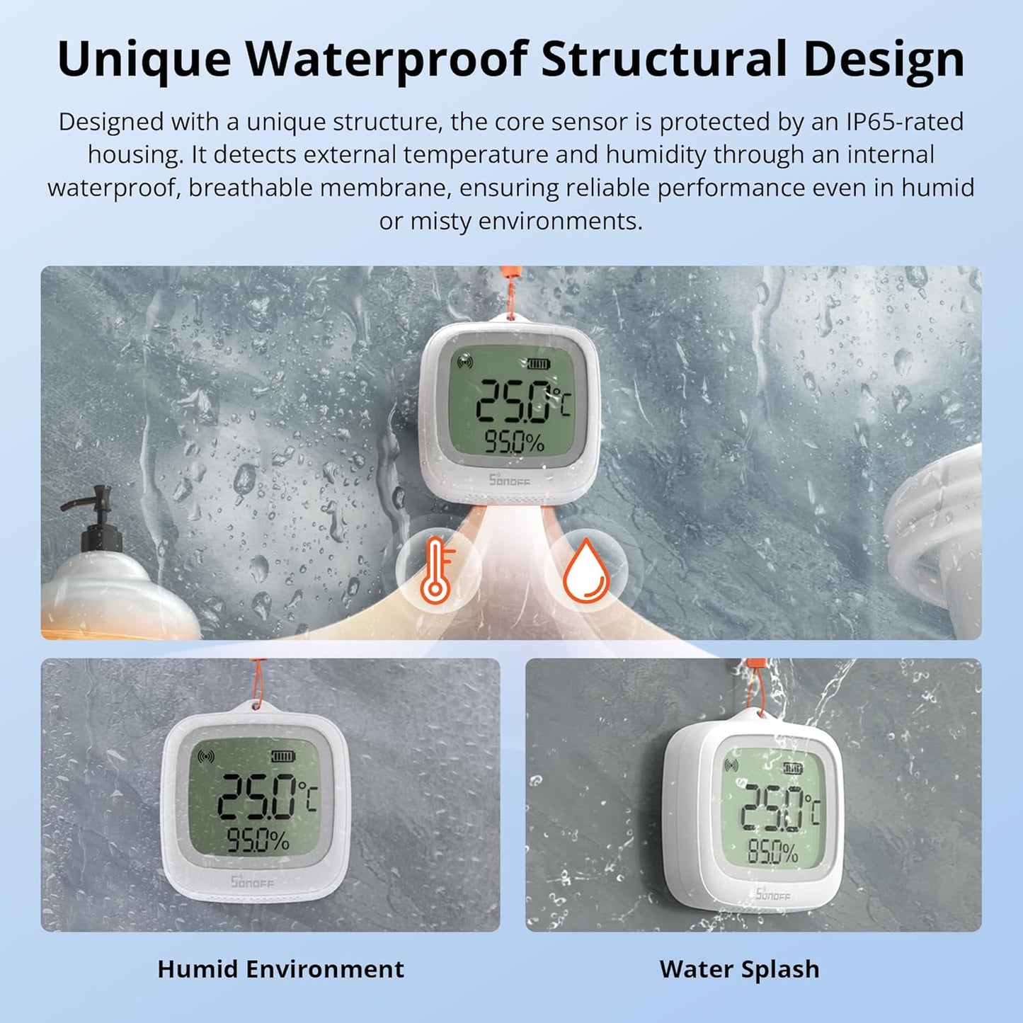 SONOFF SNZB-02WD IP65 Zigbee LCD Smart Temperature Humidity Sensor, Waterproof for Greenhouse/Bathroom, App Monitoring with Charts, Flexible Installation