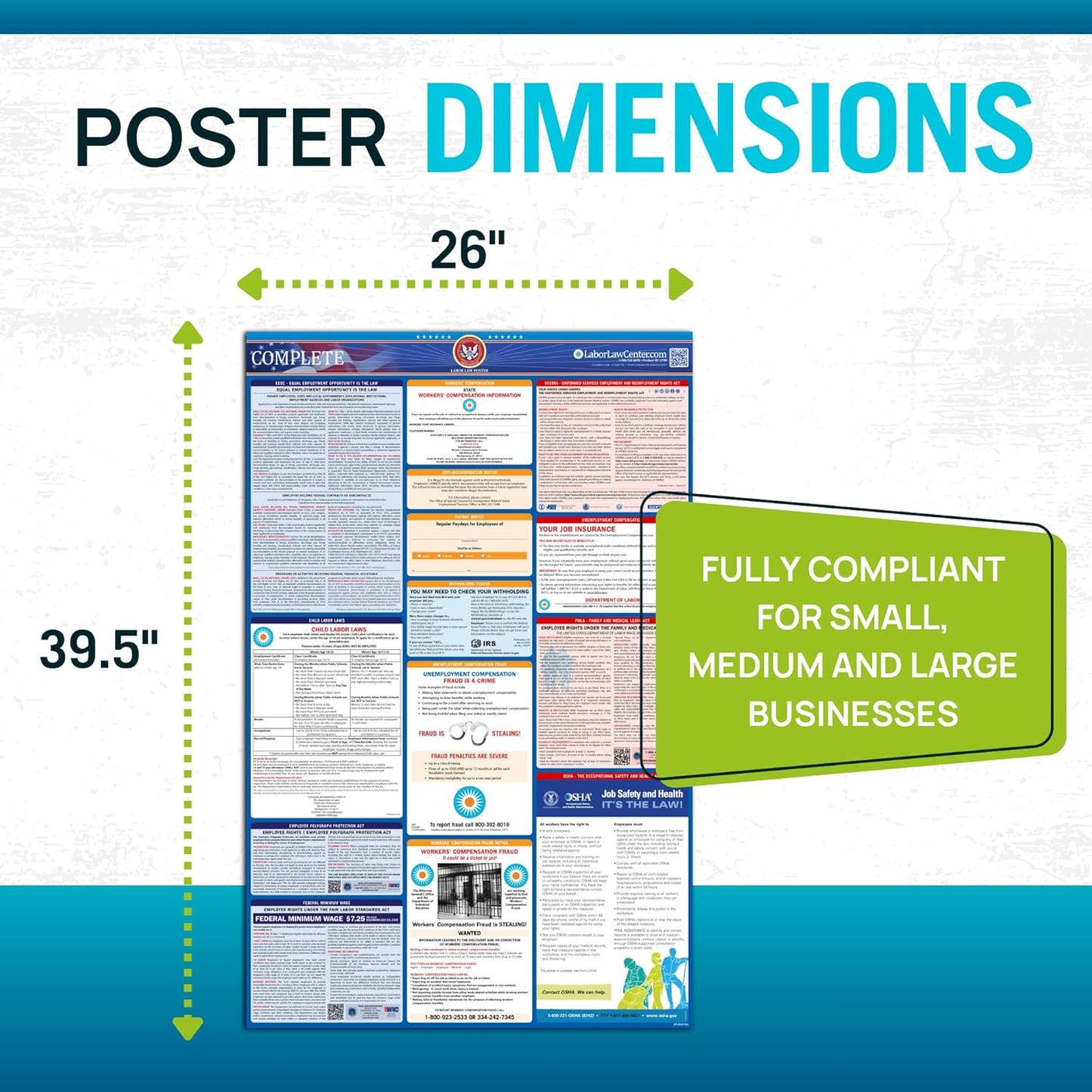 Virginia 2026 Labor Law Poster – State & Federal Compliance – OSHA, EEOC, FMLA, Minimum Wage – Durable, Laminated & Waterproof Workplace Employment Poster – Made in USA – 26” x 39.5”, 5-Pack