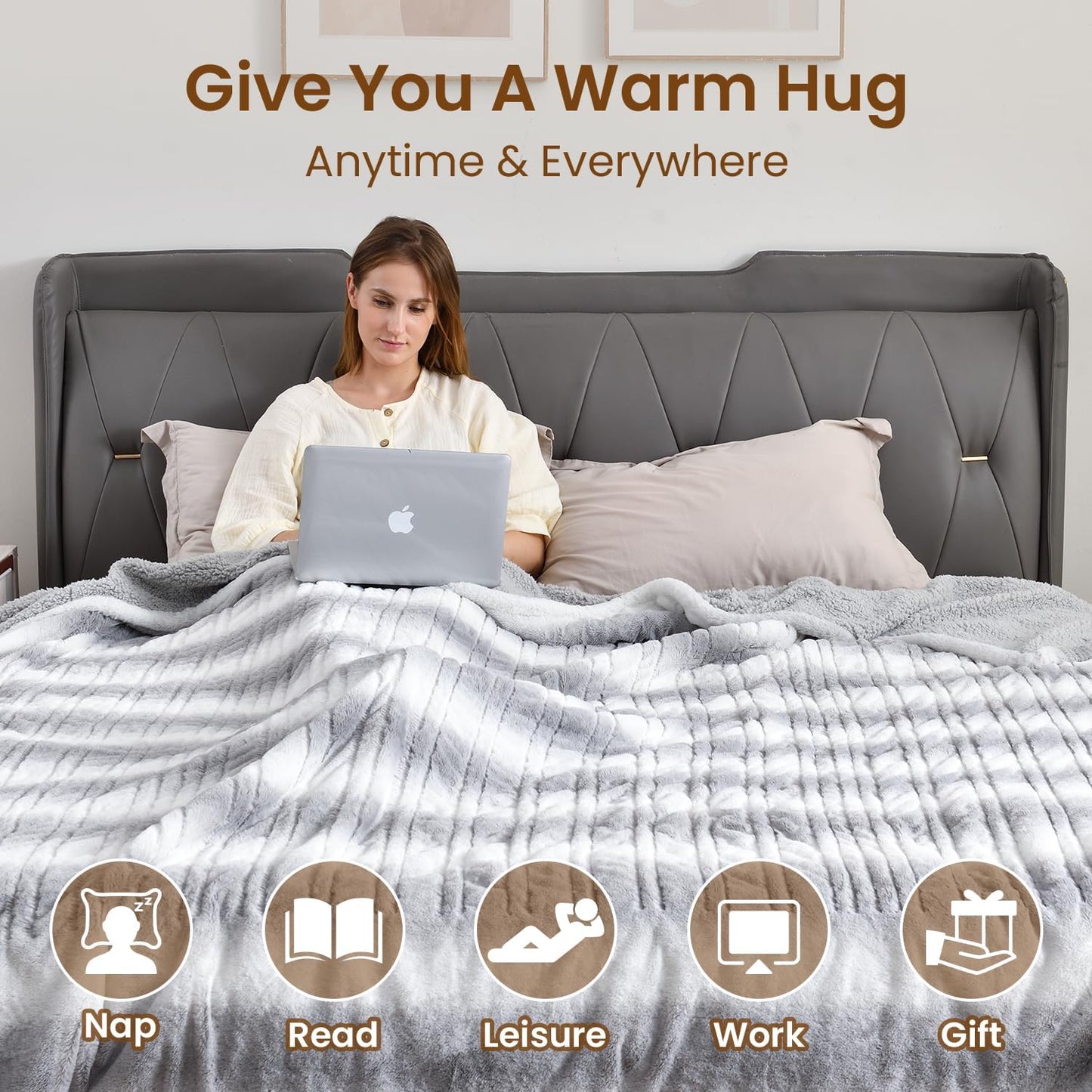 Bearhug Electric Blanket King Size 100" x 90" Dual Controllers Heated Blanket, 10 Heat Settings, 1-12 Hour Auto Shut-Off, Faux Fur & Sherpa Dual-Sided, Machine Washable, Gift-Ready Elegant Packaging