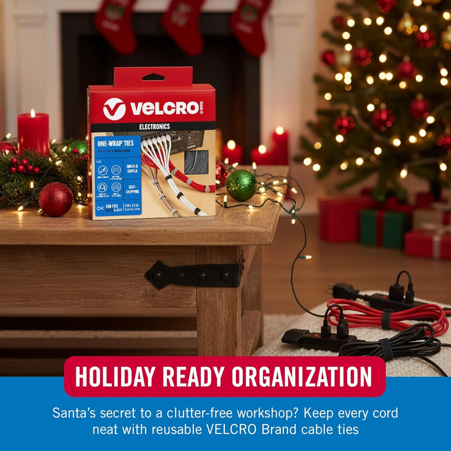 VELCRO Brand 150pk Cable Ties Value Pack, 8in | Stocking Stuffer Gifts for Tech Lovers | For Wire Management and Cord Organizer | Replace Zip Ties with Reusable Straps, Reduce Waste