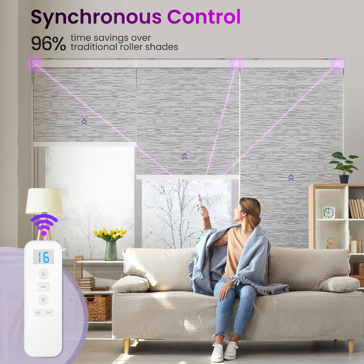 Astomi Motorized Roller Shades for Windows, Blackout Automatic Blinds with Remote, Smart Blinds, Voice Control, Compatible with Alexa, Google, Custom Size, Jacquard Grey