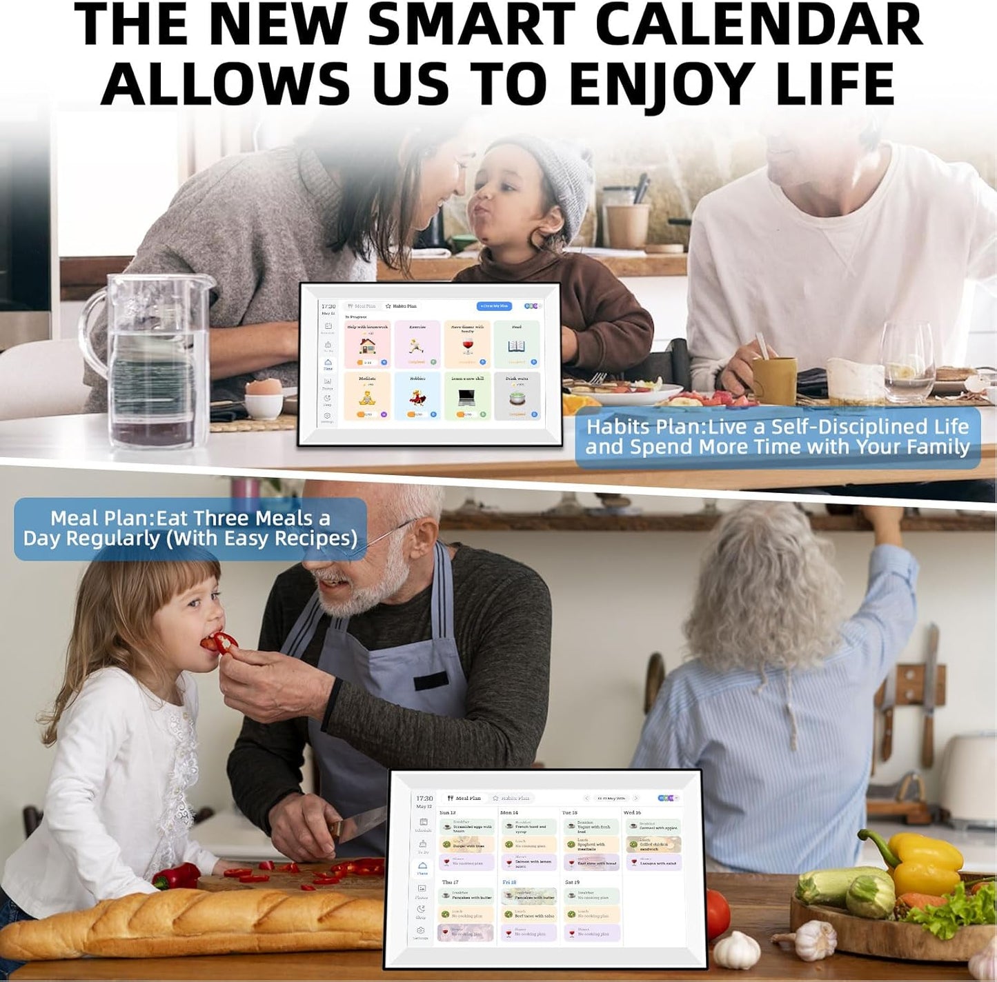 ASHATA 10.1 Inch Smart Digital Calendar, Touchscreen Family Planner with Chore Chart Meal Planner Auto Sync for Outlook, for iCloud, for Home Office Wall Mountable (US)