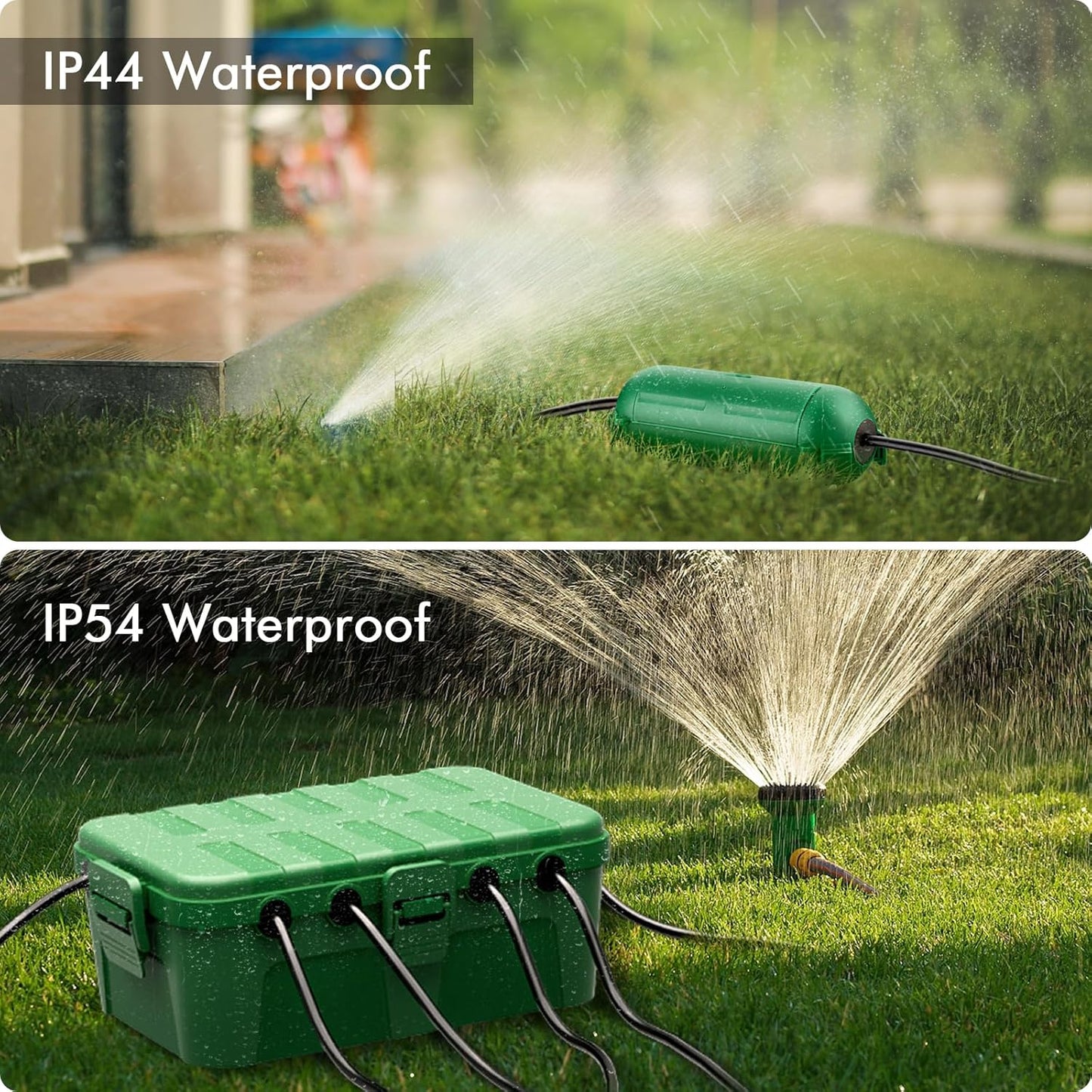 RESTMO 5-Piece Outdoor Waterproof Electrical Box Set – 12.5" x 8.5" x 5" Large & 7.1" x 2.3" x 2.3" Small, Weatherproof Boxes for Power Strip, Outlet, Plug, Socket, Timer, Holiday Light, Green