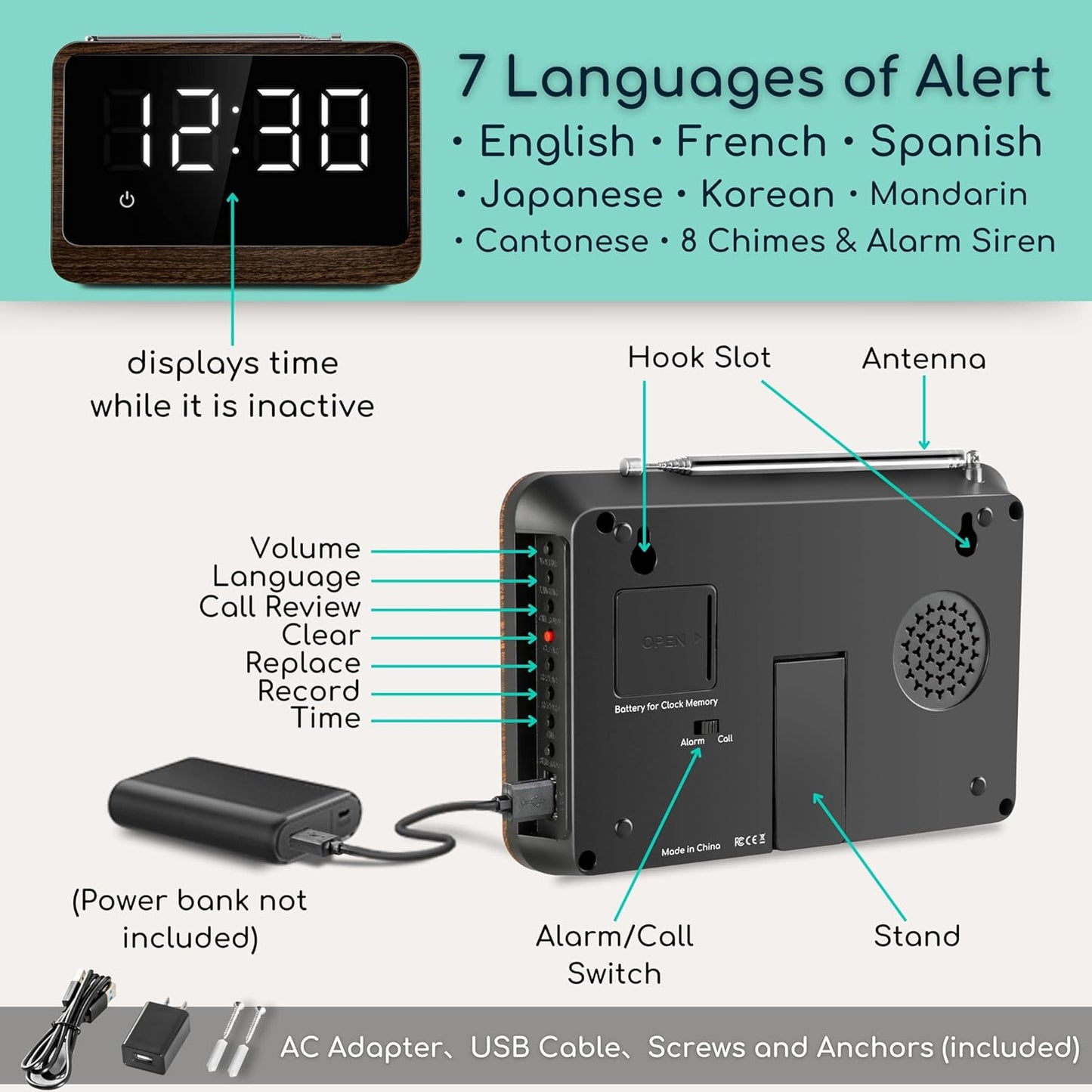 Nurse Call System Wireless Caregiver Pager Bell Buttons for Elderly at Home Call Light for Seniors Clinic, Elderly Monitoring, Care Facility, Restaurant Black Walnut