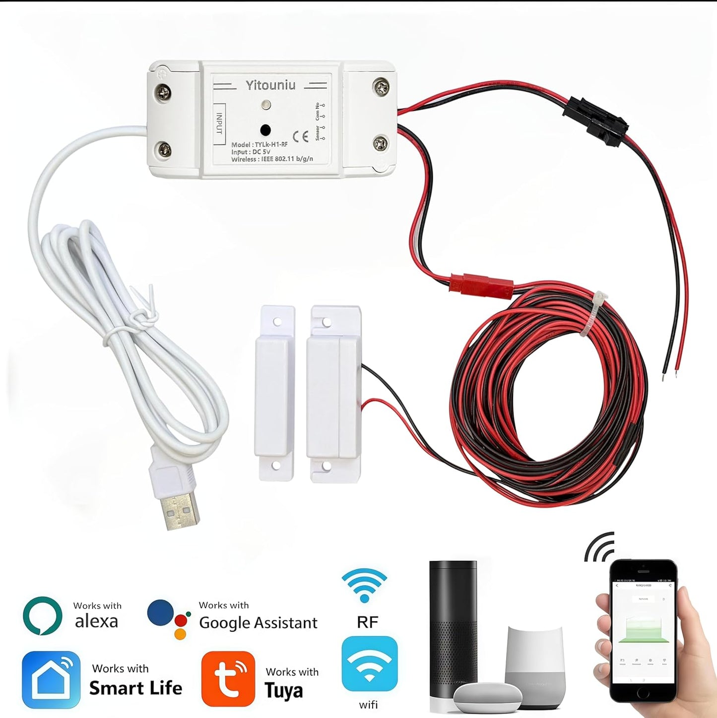 Tuya Smart WiFi 5V garage door opener controller Garage Open Close Monitor,wireless APP Remote Control Magnetic Door sensor,Compatible with Alexa Echo Google Home