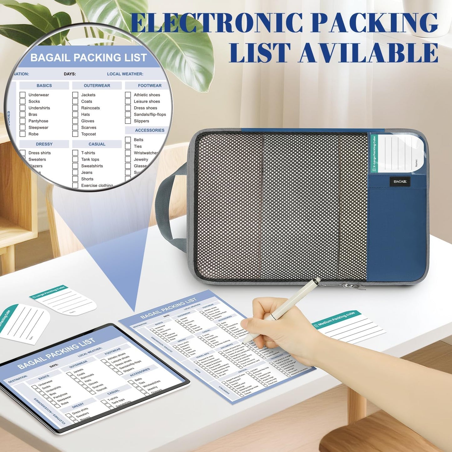 BAGAIL 4 Set/6 Set/8 Set Compression Packing Cubes Travel Accessories Expandable Packing Organizers(HalfMesh,8-Navy)
