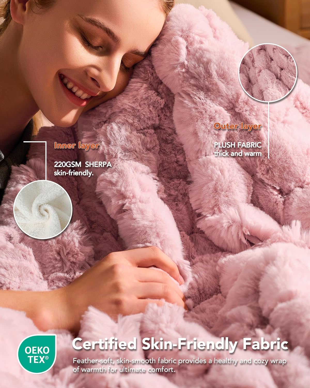 Homemate Heated Blanket Electric Throw - 50"x60" Heating Blanket Throw 1/2/4/6/8 Hours Auto-Off 10 Heat Levels Over-Heat Protection Luxury 800 GSM Faux Fur 200 GSM Sherpa ETL Certification
