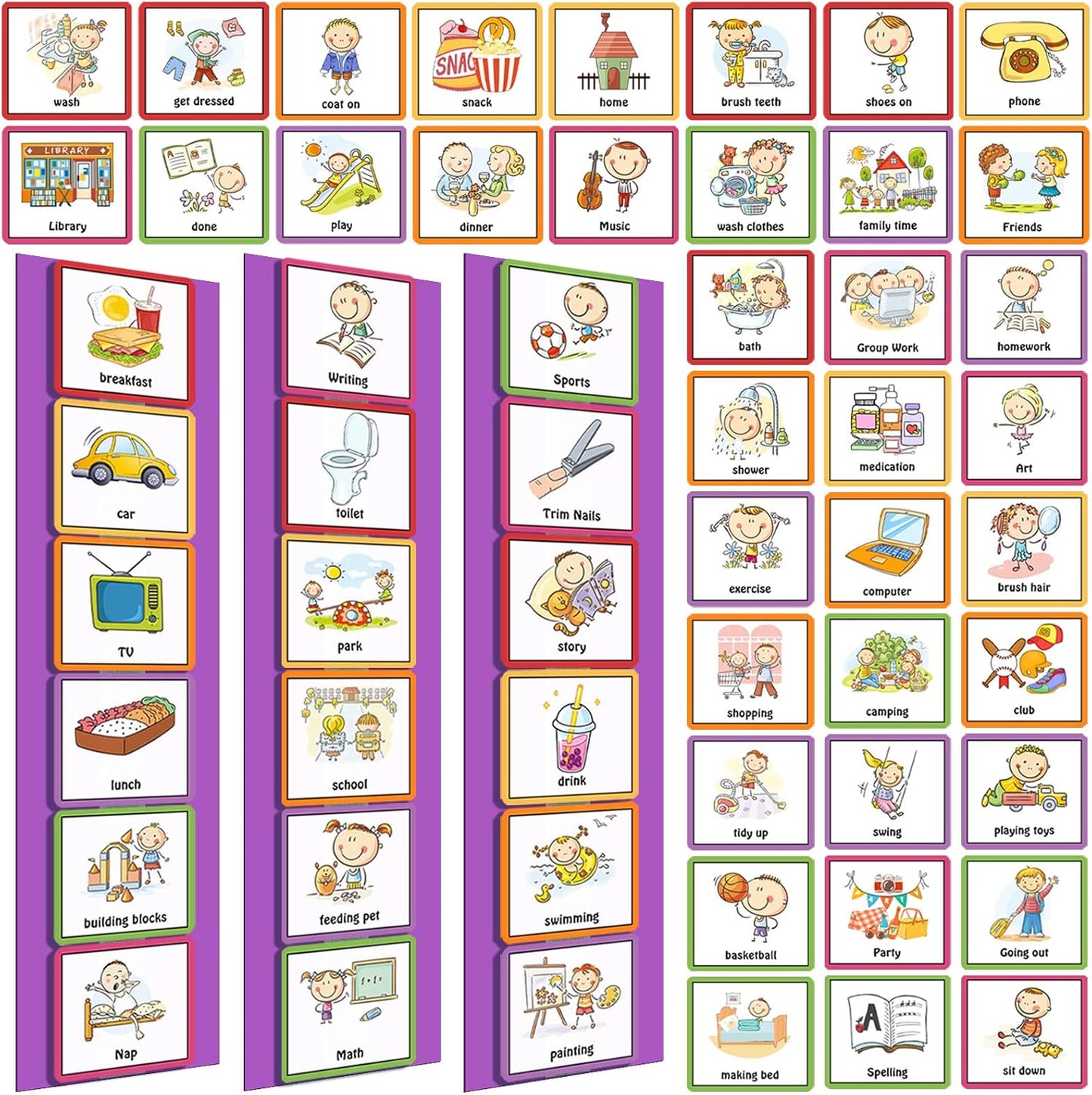 Geyee 60 Pcs Visual Schedule Cards Daily Routine Chart Visual Planner Cards Bulk for Autism Learning Materials Asperger's ADHD Home Education Behavioral Tool(Purple)