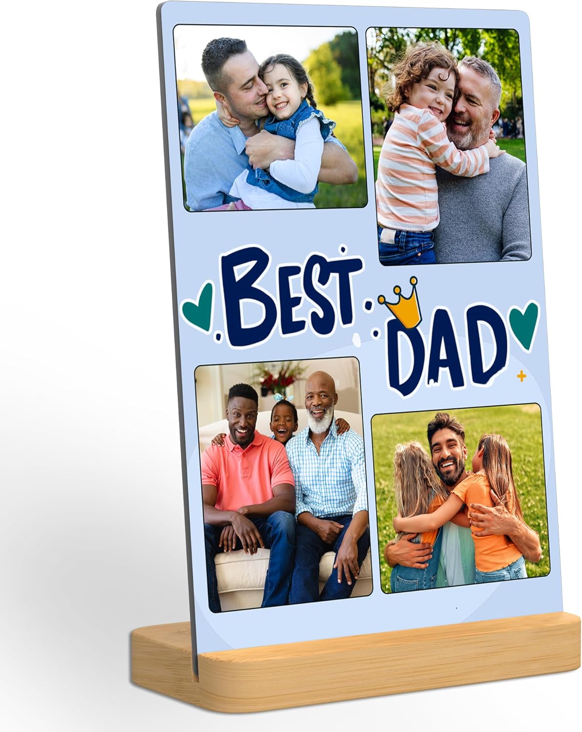 XIAODAXIA Father's Day Gifts Personalized Metal photo prints Customized photo gifts for Dad - Custom Picture Prints with Bamboo base Tabletop Art Home Decor - Gift Wrapping Available