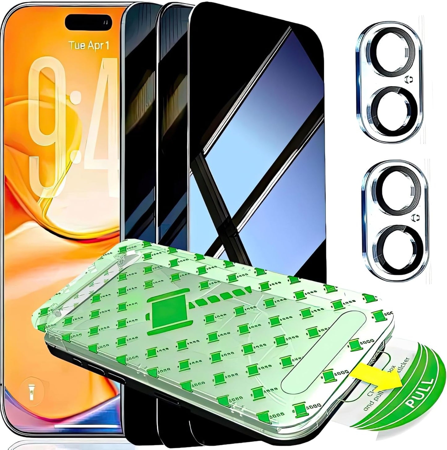 3 Pack Privacy Screen Protector for iPhone 16 Plus with 2 Camera Lens Protector 9H+ Tempered Full Cover Glass Military Grade Shatterproof 25° Anti Spy Bubble Free Auto Installation kit