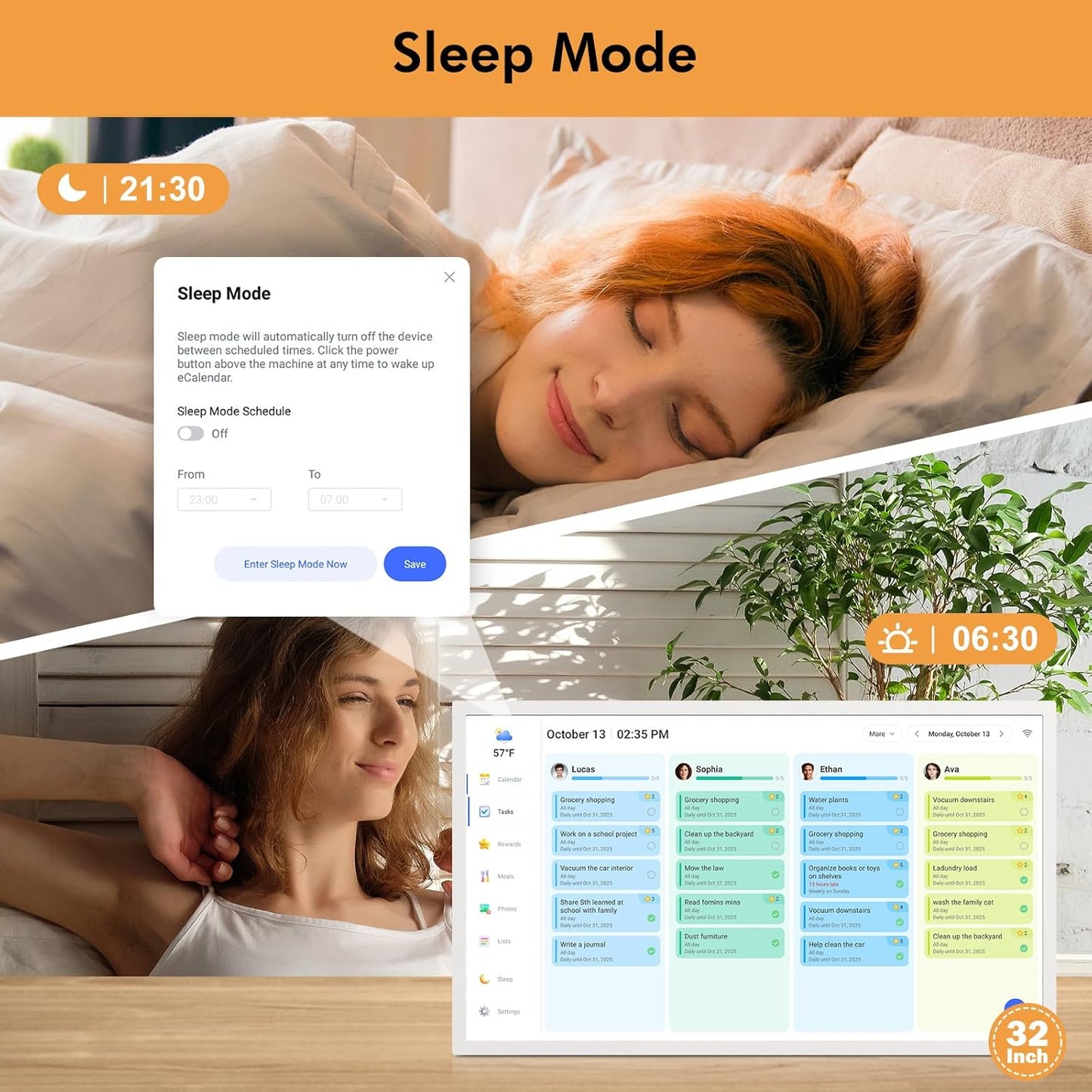 32" Digital Calendar Chore Chart for Wall Planner –Touchscreen Electronic Calendar Photo Frame for Family-Meal-Planner, Seamless Scheduling with Star Reward, Sync Online Calendar Via APP, Wall Mounted