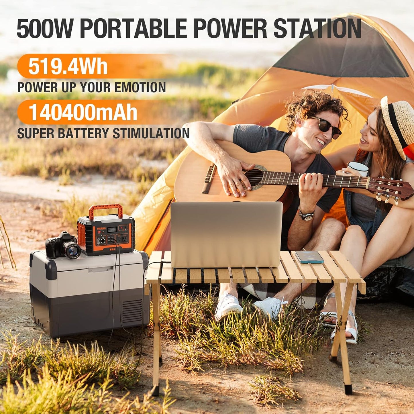 EBL Portable Power Station 500, 519.4Wh Outdoor Solar Generator with 110V/500W AC Outlet for Home Use, Emergency Backup, Camping