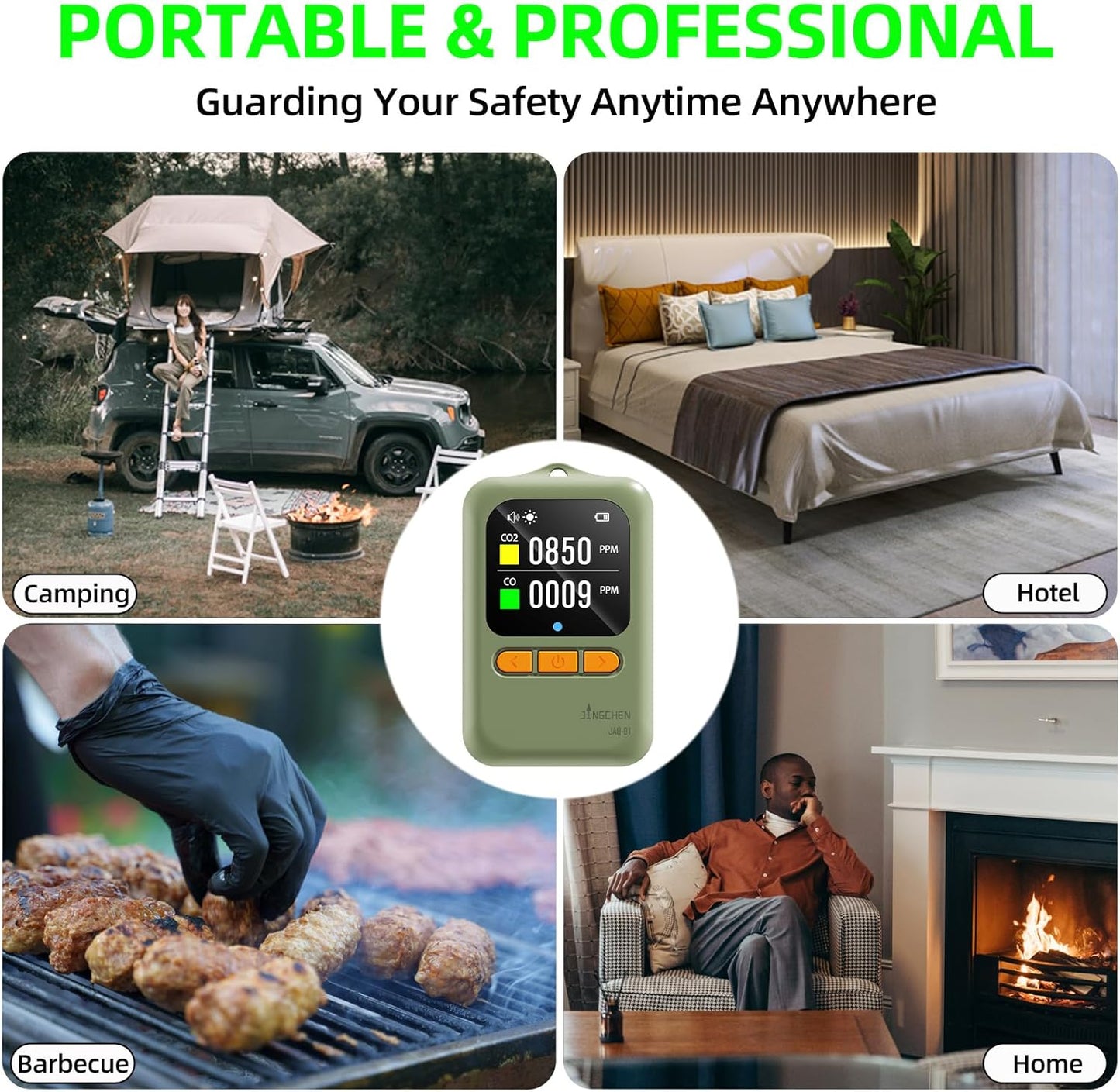 Carbon Monoxide detectors 4-in-1 Portable CO & CO2 Monitor for Travel RV CO Detector Temp/Hum Sensor, Rechargeable Real-Time CO Alarm& CO2 Alarm for Air Safety & Quality (Japan CO Sensor & NDIR)