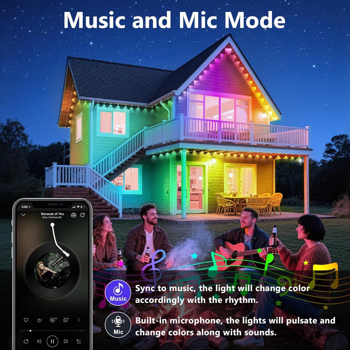 LETIANPAI 200FT Permanent Outdoor Lights,RGB Eaves Lights with App Control Remote,DIY Scene Modes IP67 Waterproof Outdoors Under Eave Lighting,Outdoor Light for Garden Decor