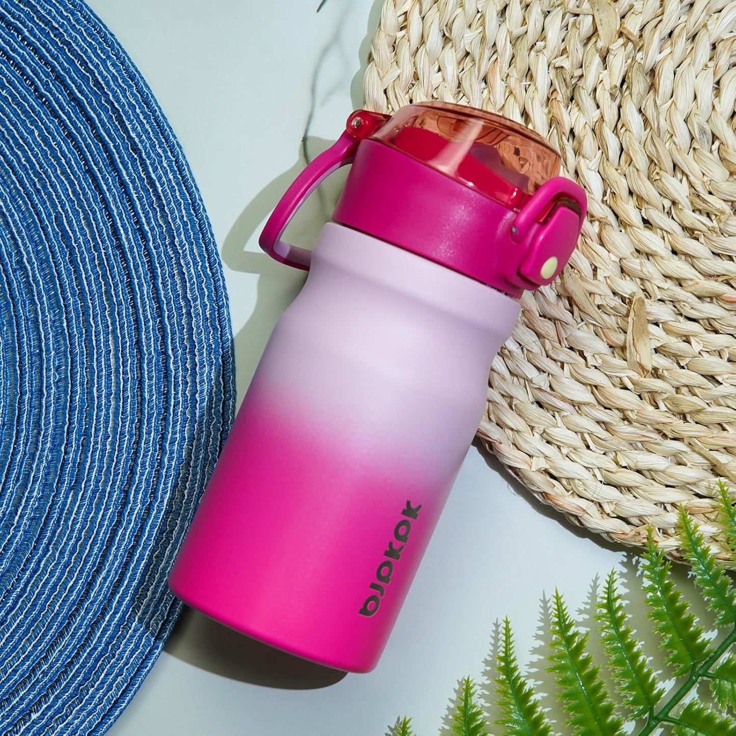BJPKPK Insulated Water Bottle 14oz Stainless Steel Water Bottles with Straw and Carry Handle Double Wall Metal Thermal Flask,Indigo Black