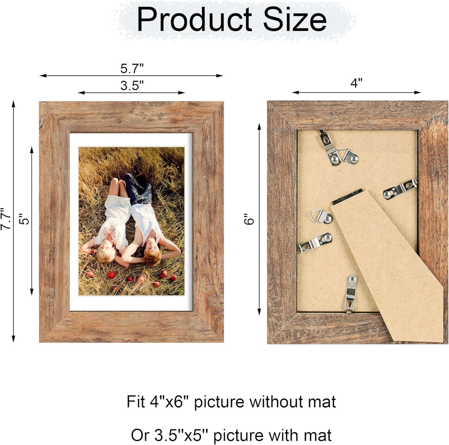iRahmen 4x6 Picture Frame with HD Tempered Glass, Display Pictures 3.5x5 with Mat or 4 x 6 Without Mat, Wood Photo Frame for Tabletop and Wall (Rustic Brown, 1 Pack)