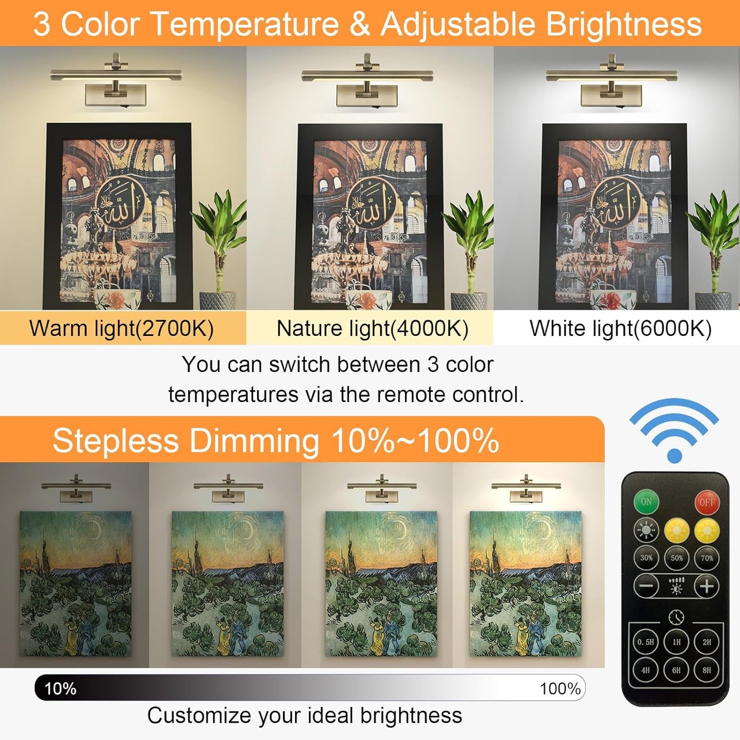 Wireless Picture Lights for Wall,12 Inch Battery Operated Picture Light,3CCT Dimmable Lights for Pictures on Wall with Timer and Remote for Display Photo Frame (Antique Bronze, 12inch)