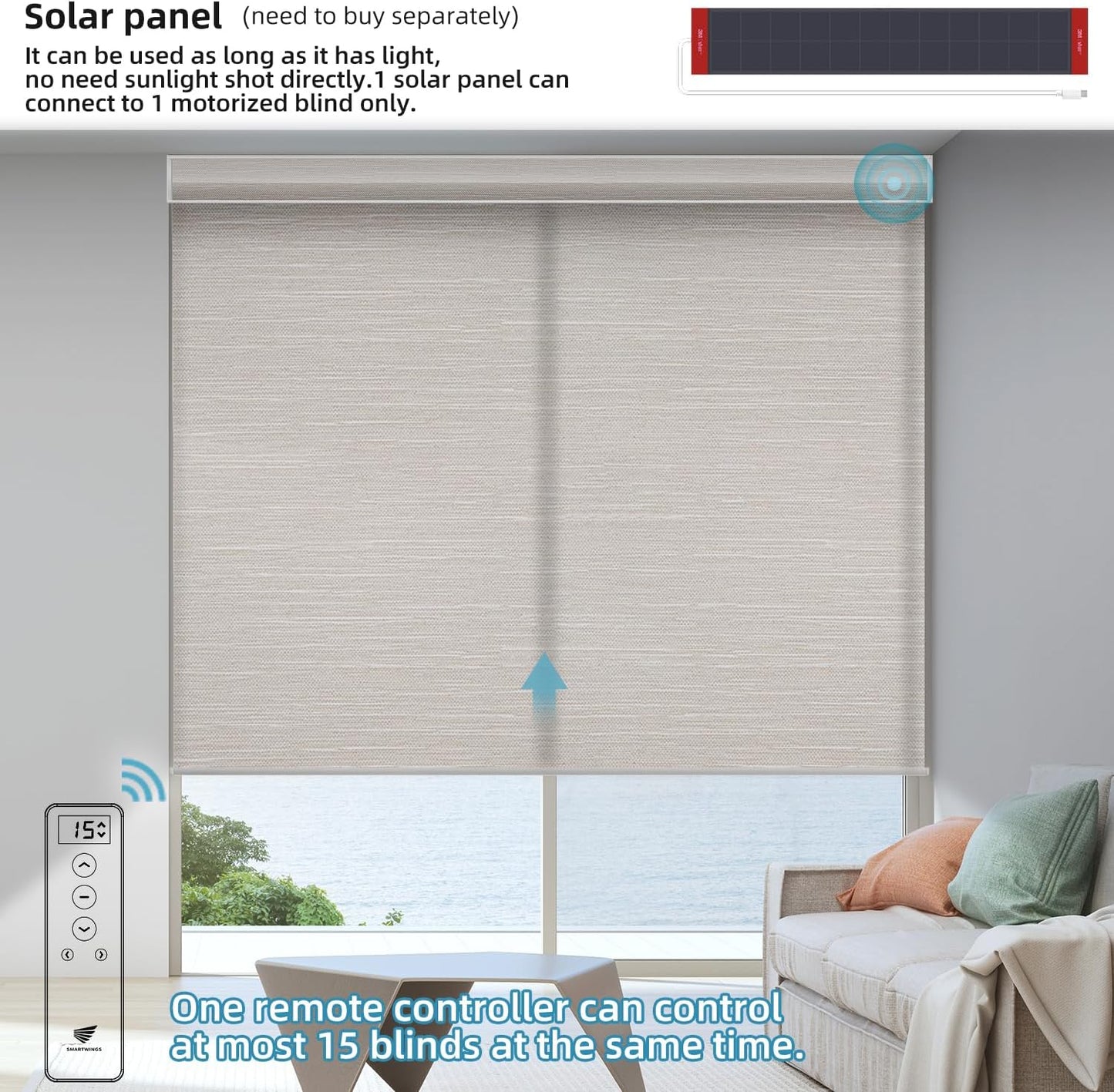 SmartWings Motorized Blind Light Filtering Shade Work with Z-Wave Alexa Thread Homekit, 70% Blackout Smart Window Blinds Translucent, Cordless with Remote Control, Max 110"W x 148"H, Essential Cream