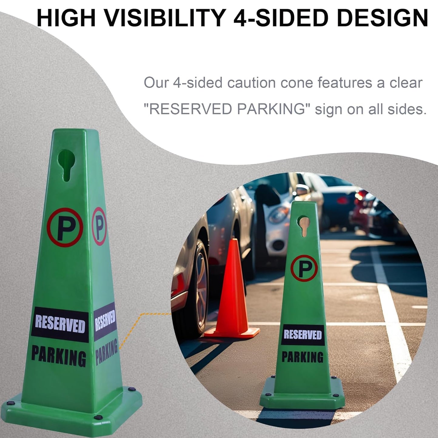 OrangeStar Reserved Parking Cones 4-Pack, 26.5" Large 4-Sided Message Safety Traffic Cones with Heavy Rubber Base for Indoor Outdoor Use, Parking Lot Control, Driveway Barriers