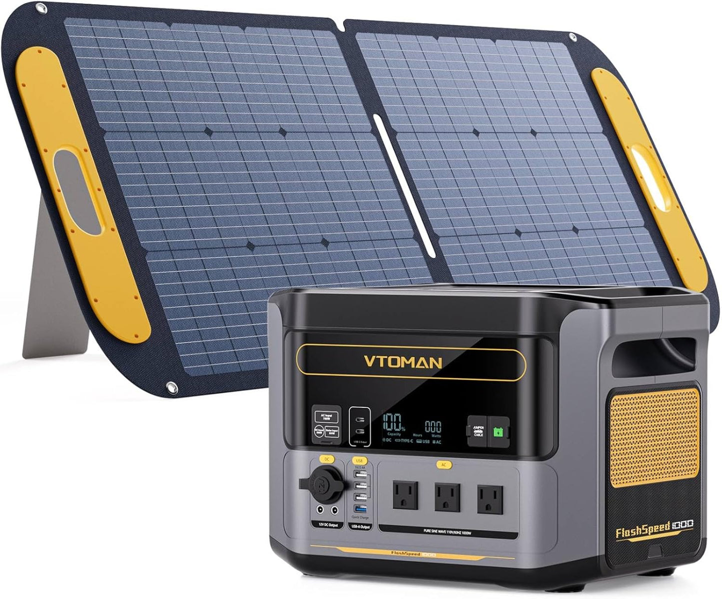 VTOMAN FlashSpeed 1000 Portable Power Station with 110W Solar Panel - 828Wh/1000W(2000W Peak) Solar Generator with LiFePO4 Battery, 100W USB-C, 60 Min Fast Charging 0-80% for Camping, Backup, RV