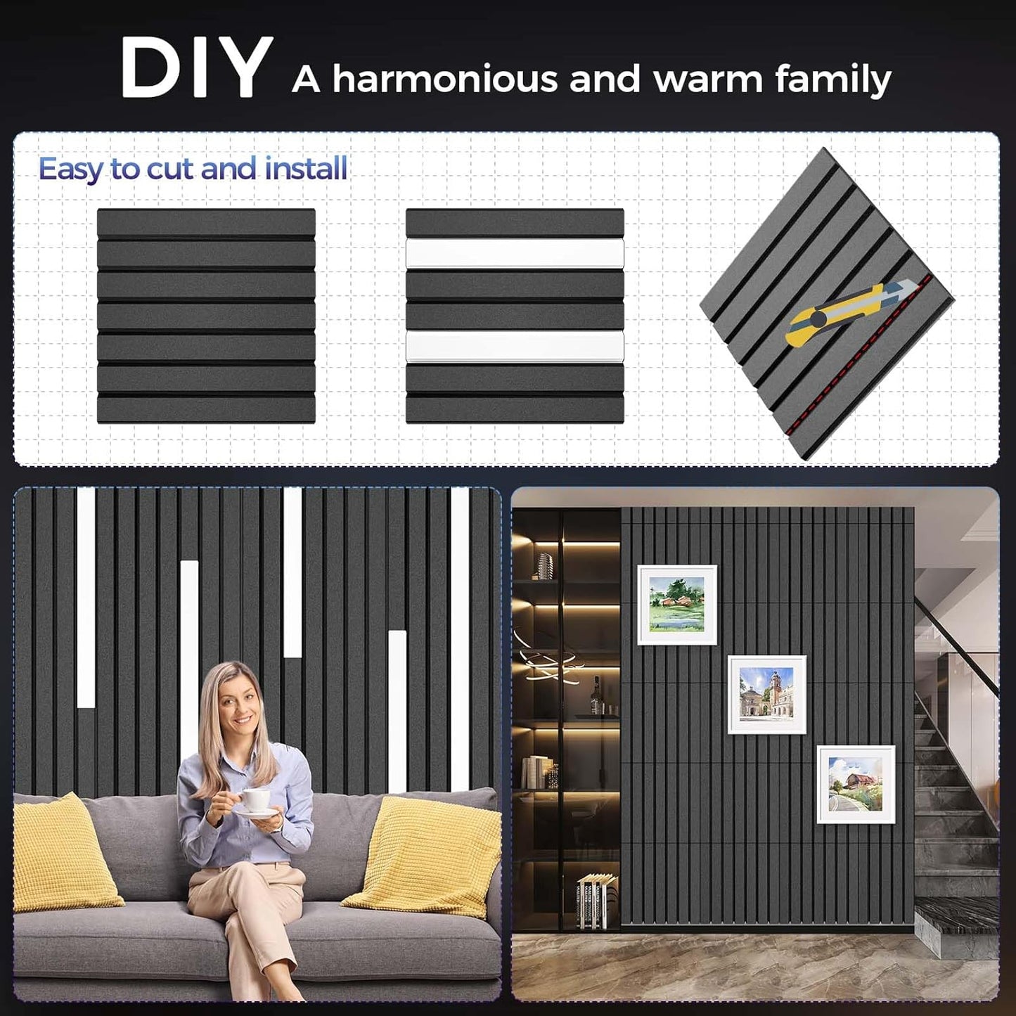 16 Pack Large Fold Soundproof Wall Panels, 12 x 12 x 0.47 in Sound Proof Foam Panels for Walls, 1.2lb/ft³ High Density, Thicker 0.47in, Acoustic Panels, Sound Dampening Panels Black