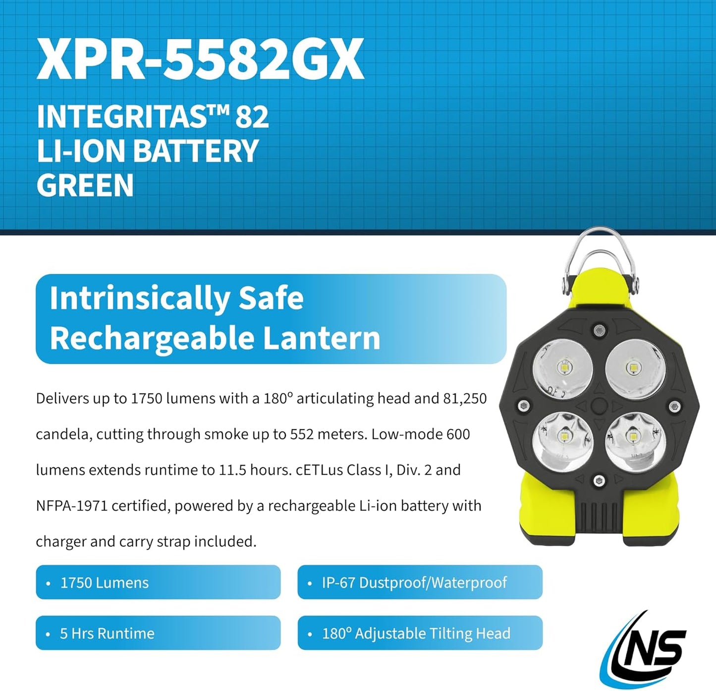 Nightstick XPR-5582GX INTEGRITAS 82 Intrinsically Safe Lantern w/Articulating Head - Li-Ion - Green - UL913