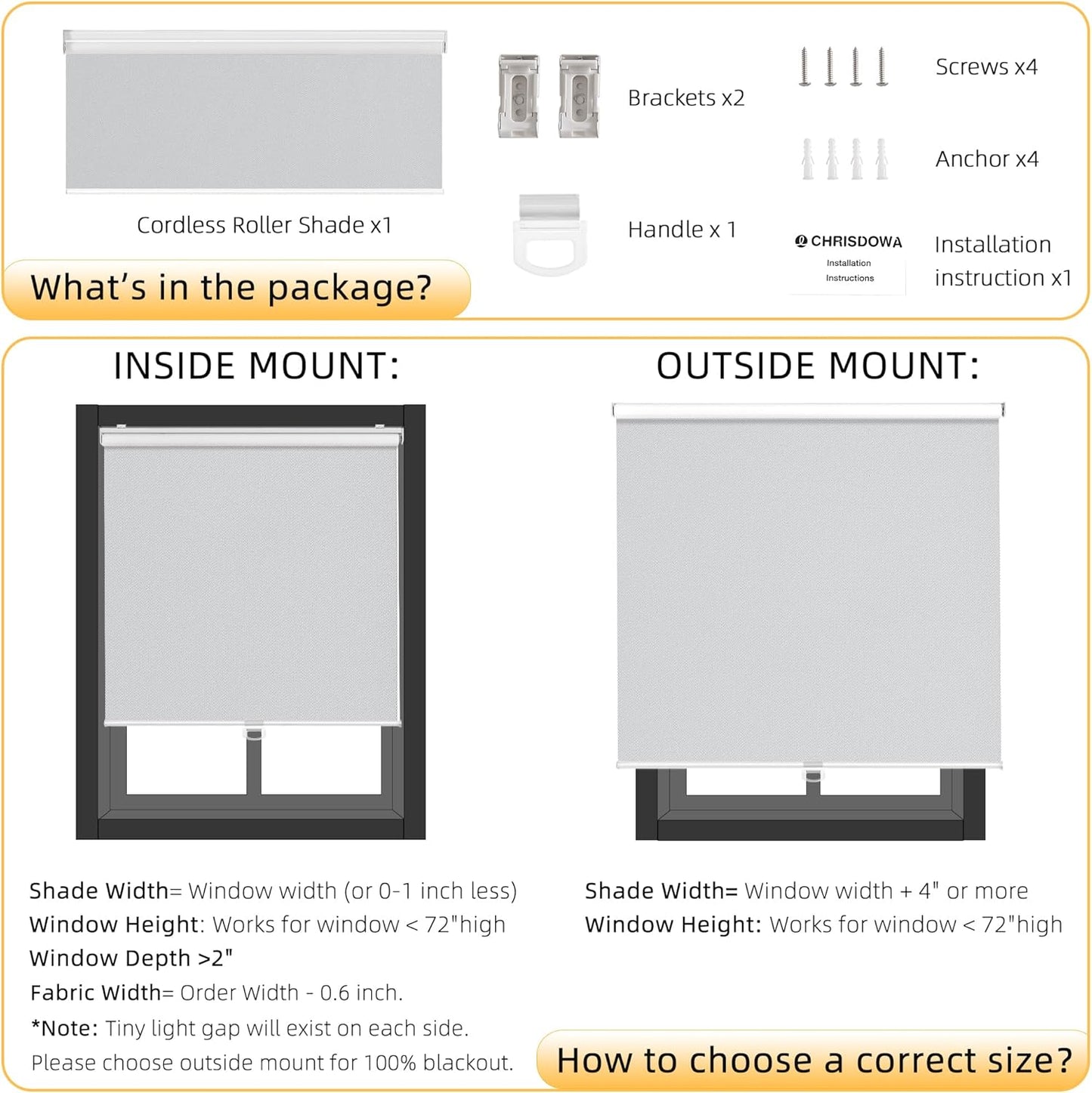 ChrisDowa Cordless Blackout Roller Shades for Windows, Thermal Insulated UV Protection Pull Down Shades, Total Blackout Window Blinds for Home, Office, Bedroom, Door (28" W x 72" H, Grey)