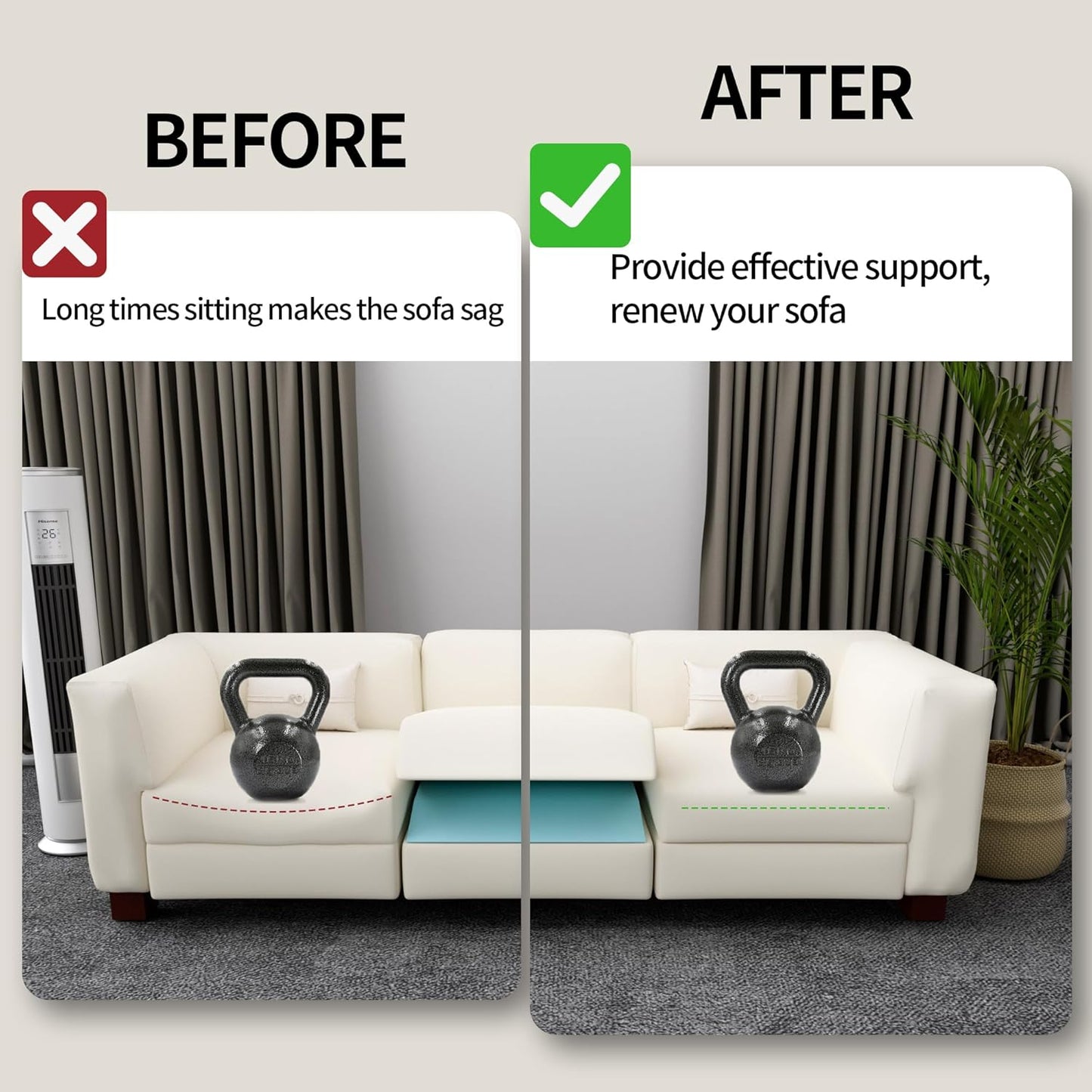 Tromlycs Sofa Cushion Support for Sagging Seat Trapezoidal Furniture Seat Under Couch Cushion Sag Repair Set of 3