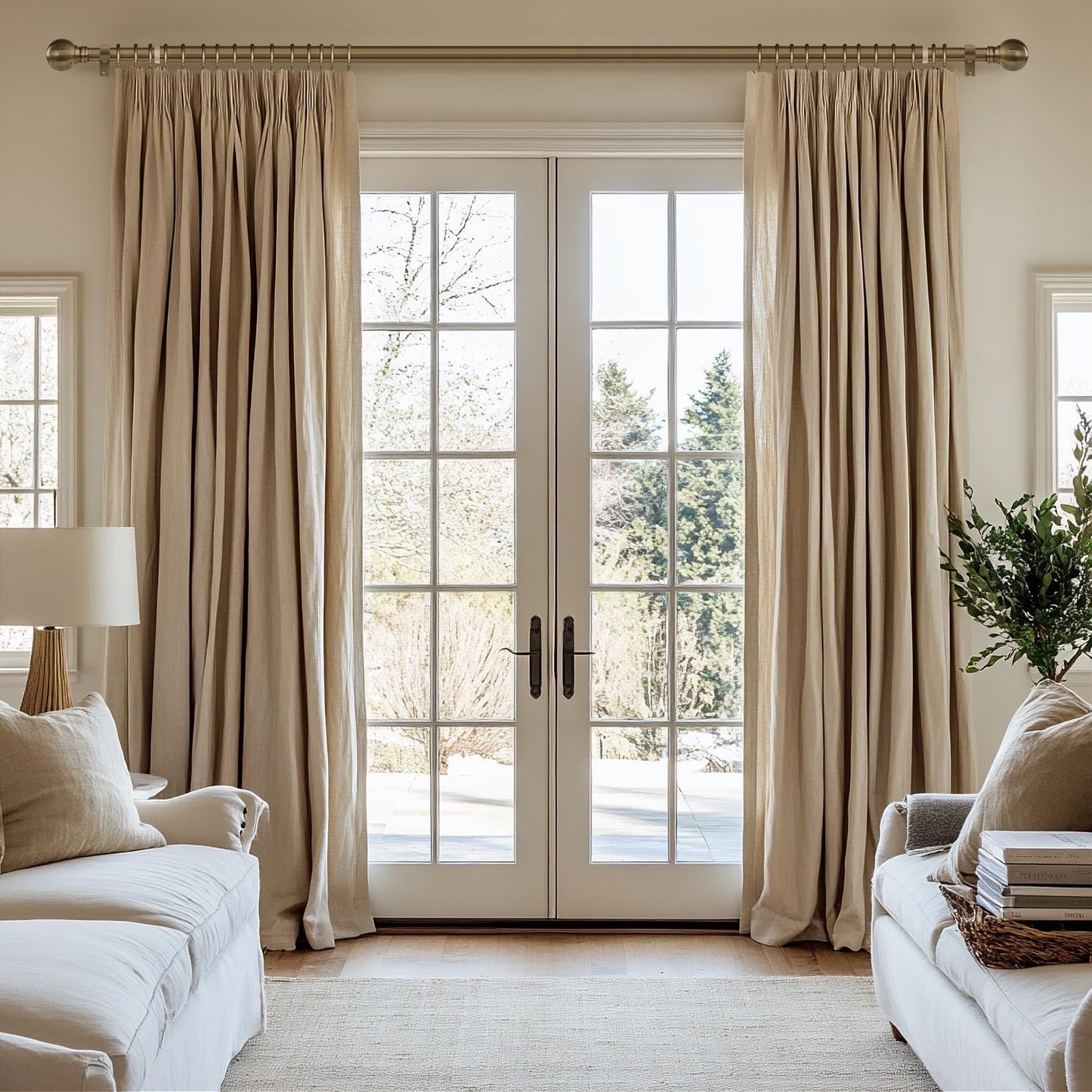 Antique Bronze Curtain Rods for Windows 66 to 120 Inch 1" Diameter Adjustable Heavy Duty Brass Window Curtain Rod with Metal Finials for Living Room Bedroom Farmhouse Kitchen Outdoor
