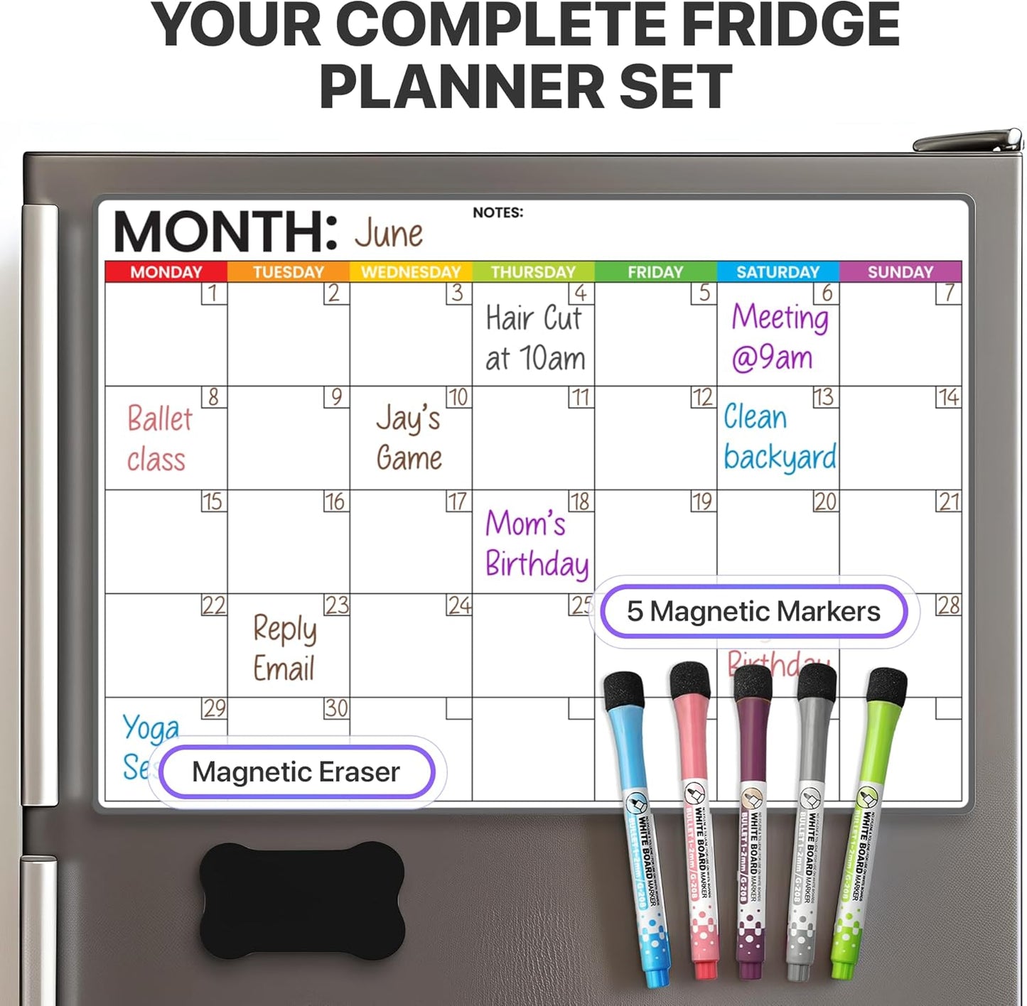 Refrigerator Calendar Magnetic Dry Erase - 17 x 12 iches Magnet Calendar for Fridge, Monday Start | Family Schedule Board, to-Do List & Work | Include 5 Markers & Eraser by Freedom Mastery