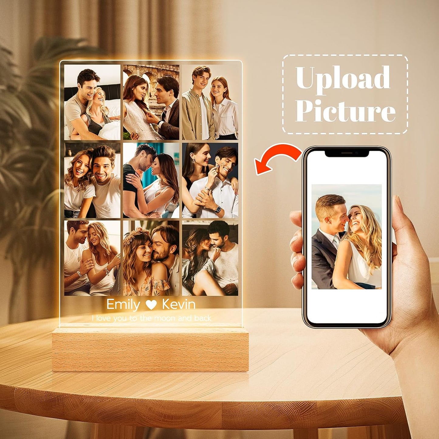 Personalized Picture Frame with Photos, Custom Picture Frames, Personalized Photo Frame, Customized Anniversary Birthday Valentines Day Gifts for Women Men Her Him Girlfriend Boyfriend Couples