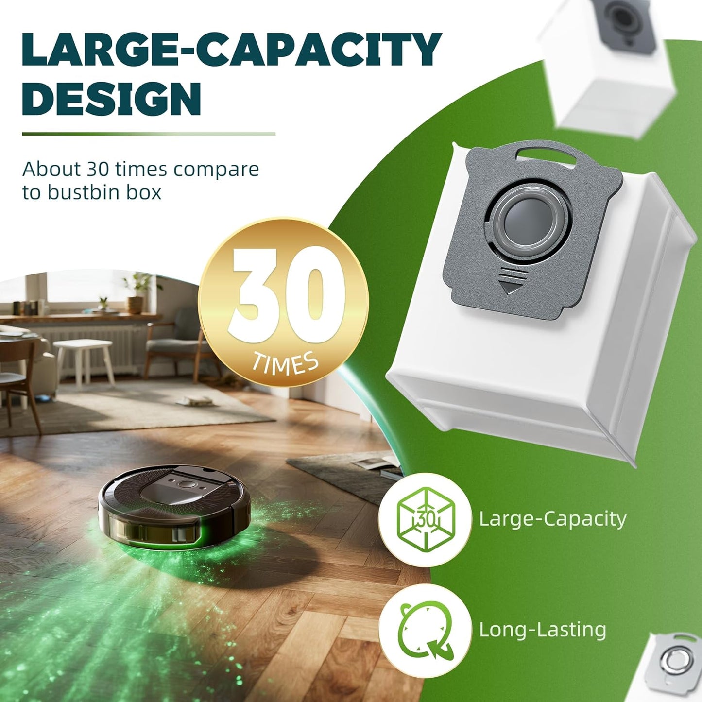 Vacuum Bags Replacement Compatible with iRobot Roomba i7, i7+, i3, i3+, i1+, i4, i4+, i6, i6+, j7, j7+, i8, i8+,s9, s9+ Plus, i & s & j Series Clean Base Automatic Dirt Disposal Bags, Pack of 6