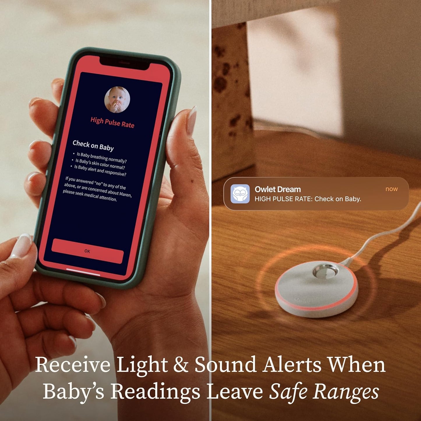 Owlet Dream Sock - FDA-Cleared Smart Baby Monitor - Track Live Pulse (Heart) Rate, Oxygen in Infants - Receive Notifications - Dusty Rose