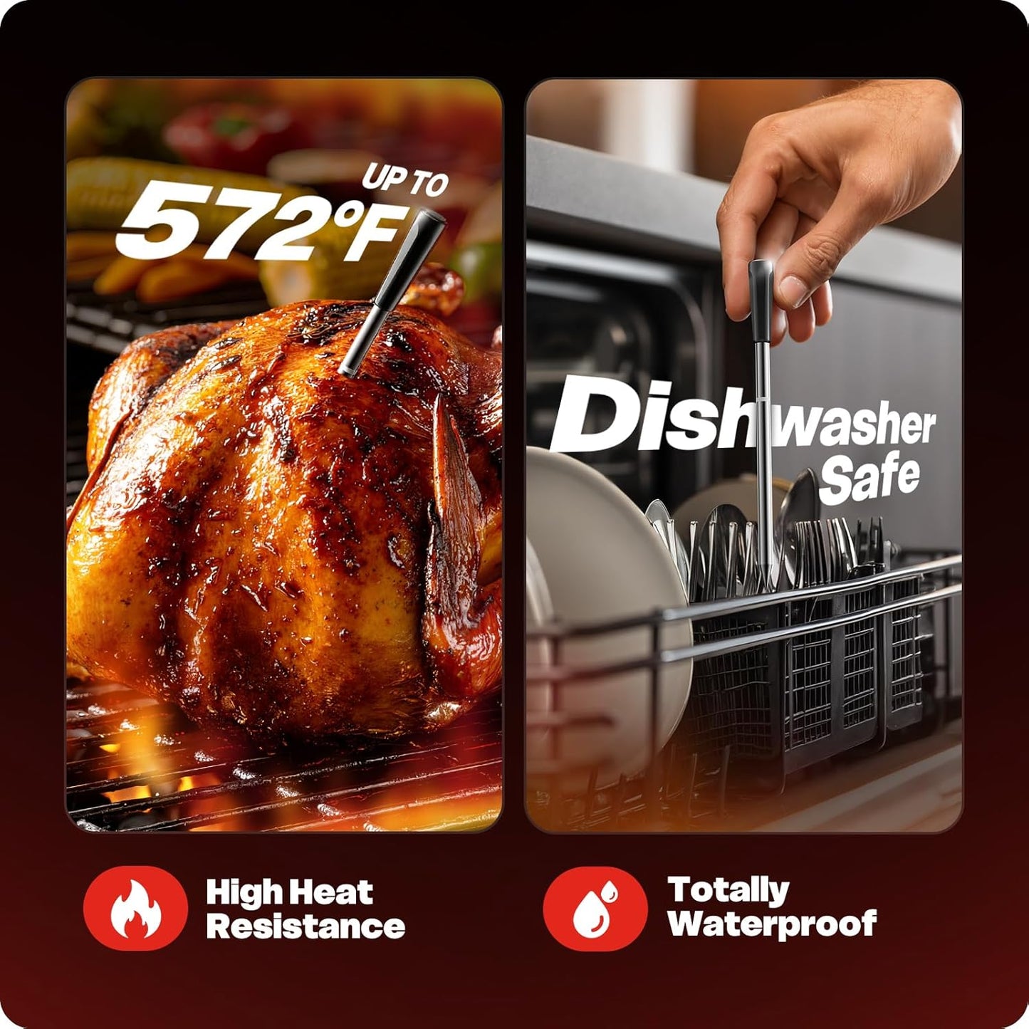 Smart Wireless Meat Thermometer with Ultra-Thin Probe, 6 Sensors Accuracy Digital Food Thermometer 0.5S Instant Read, IP67 Waterproof for BBQ, Grill, Smoker, Oven, Air Fryer,Black