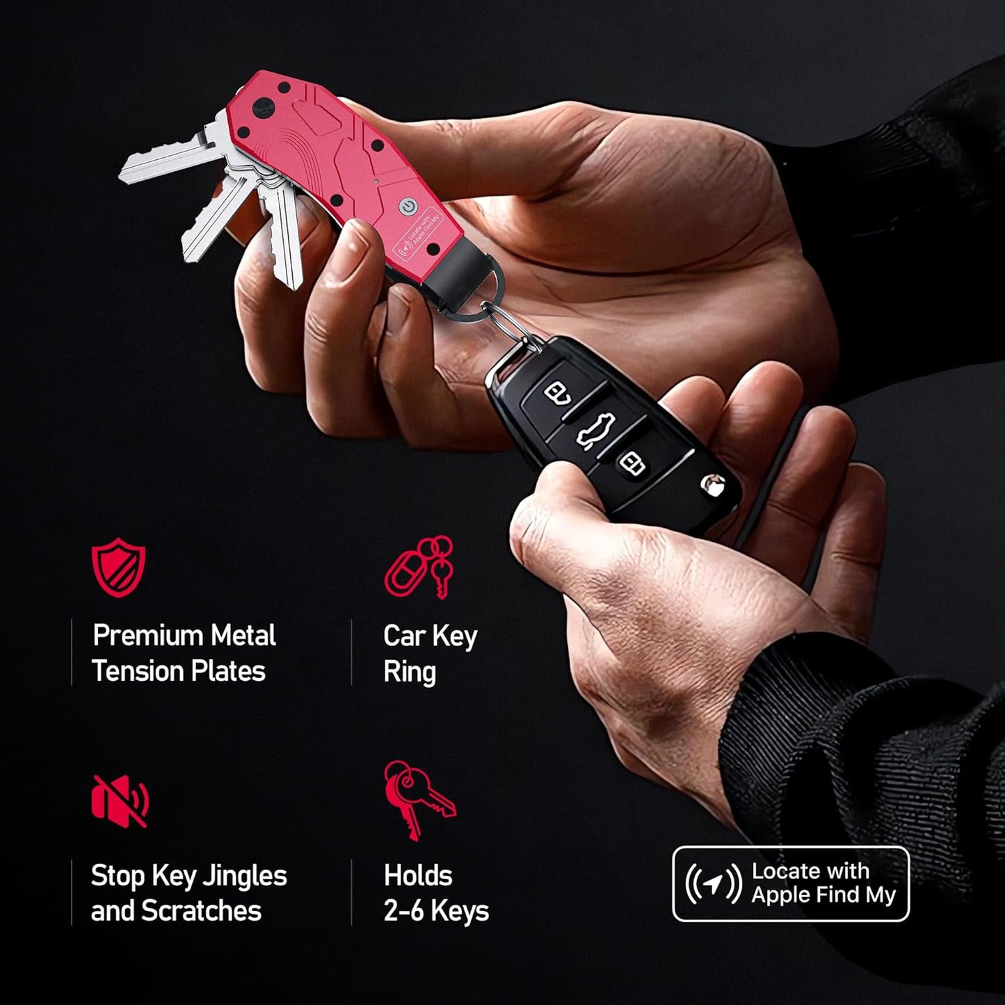 Zeeker Air Keychain, Key Organizer Works with Apple Find My, Built-in airtag Chips, Holds 2-6 Keys, Car Key Chains with GPS Tracker, Key Finder, Minimalist Key Holder for Men and Women, iOS Only Use