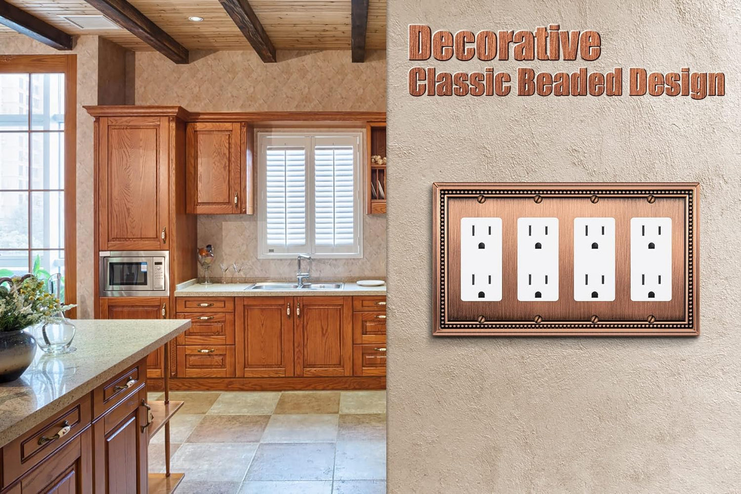 Henne Bery Sunken Pearls Heavy Duty Decorative Wall Plate Switch Plate Outlet Cover (Quad Decorator, Antique Copper)