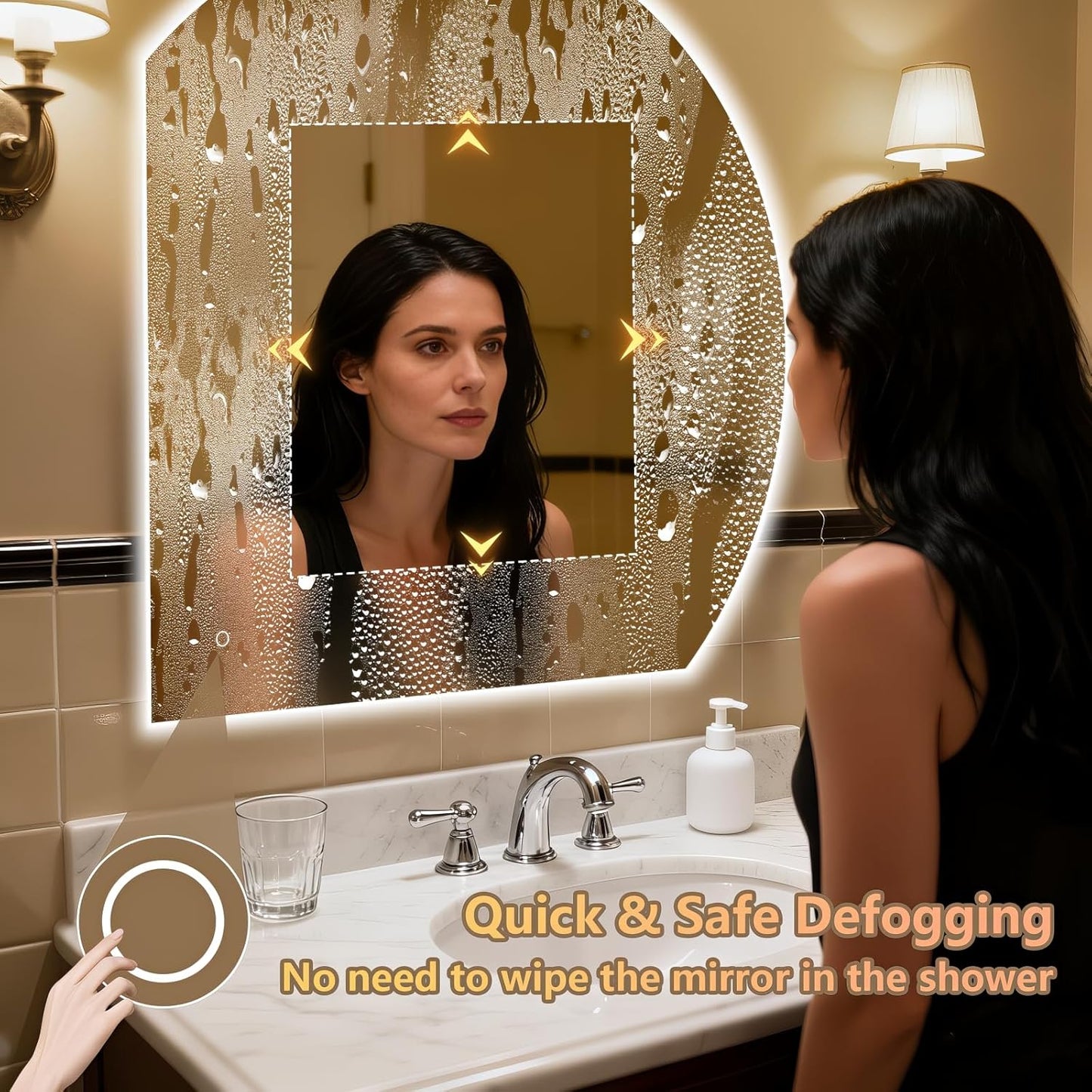 Niccy Half Moon LED Mirror for Bathroom, 32" Backlit + Front Lit Lighted Semi Round Makeup Mirrors for Wall, Anti-Fog, Dimmable 3-Colors, Memory Function, Shatterproof Smart Vanity Mirror