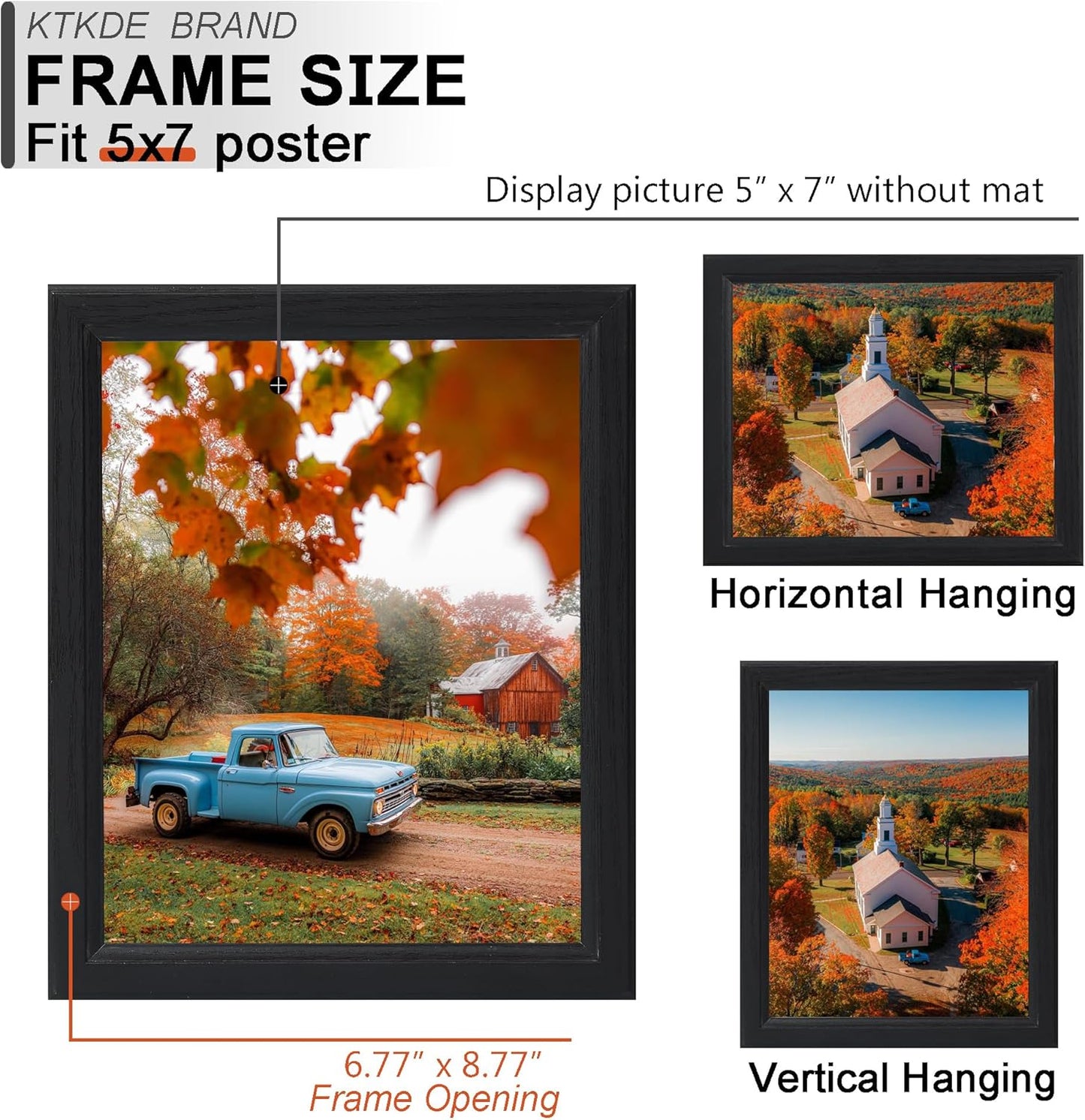 KTKDE 5x7 Picture Frame Set of 3, Wooden frames black, Vertical & Horizontal Wall Hanging for Wall or Tapletop Display,Studio Gallery Photo Frame for Photos, Posters & Art Prints