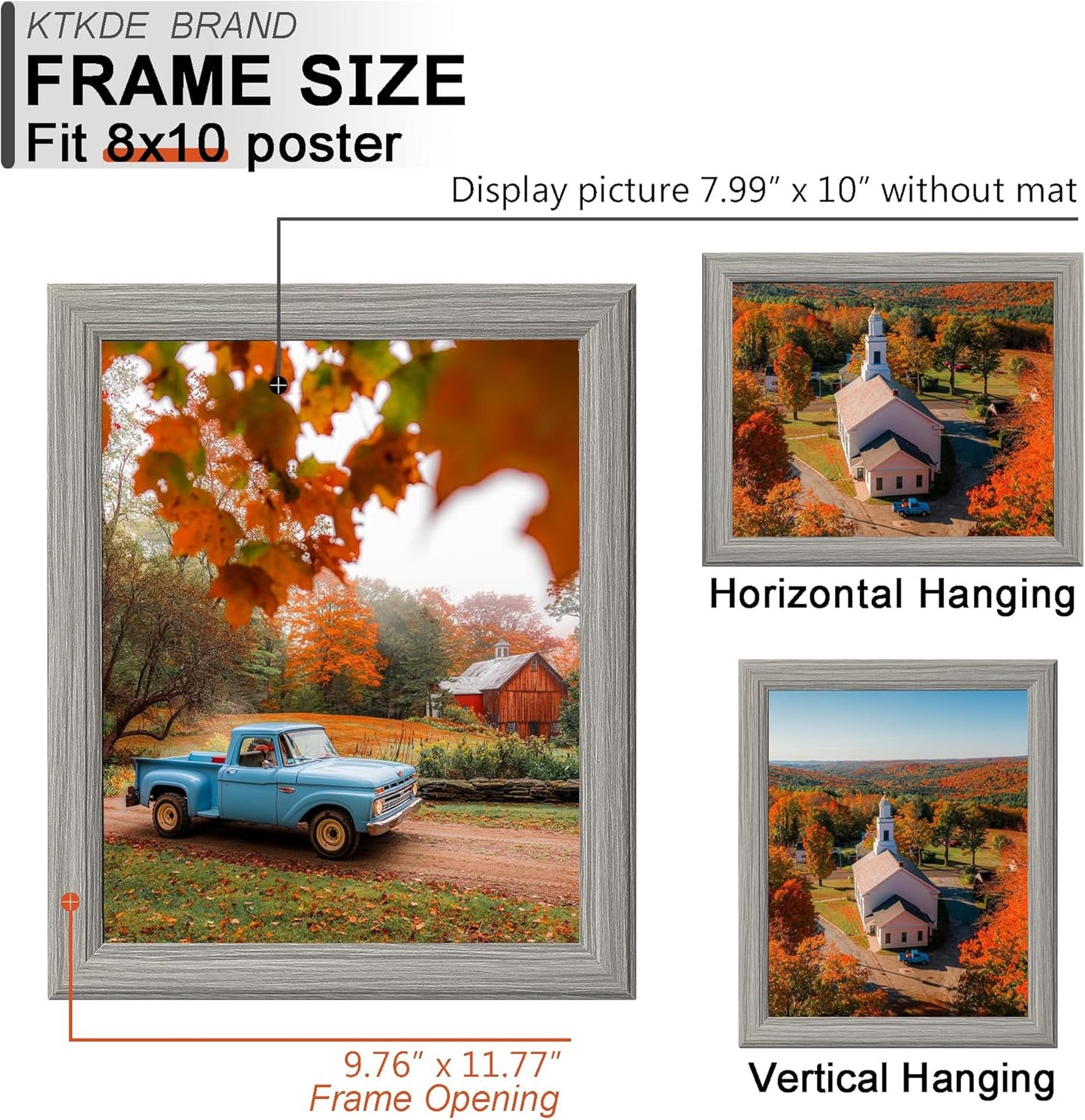KTKDE 8x10 Picture Frame Set of 3,Grey Wooden frames, Vertical & Horizontal Wall Hanging for Wall or Tapletop Display,Studio Gallery Photo Frame for Photos, Posters & Art Prints