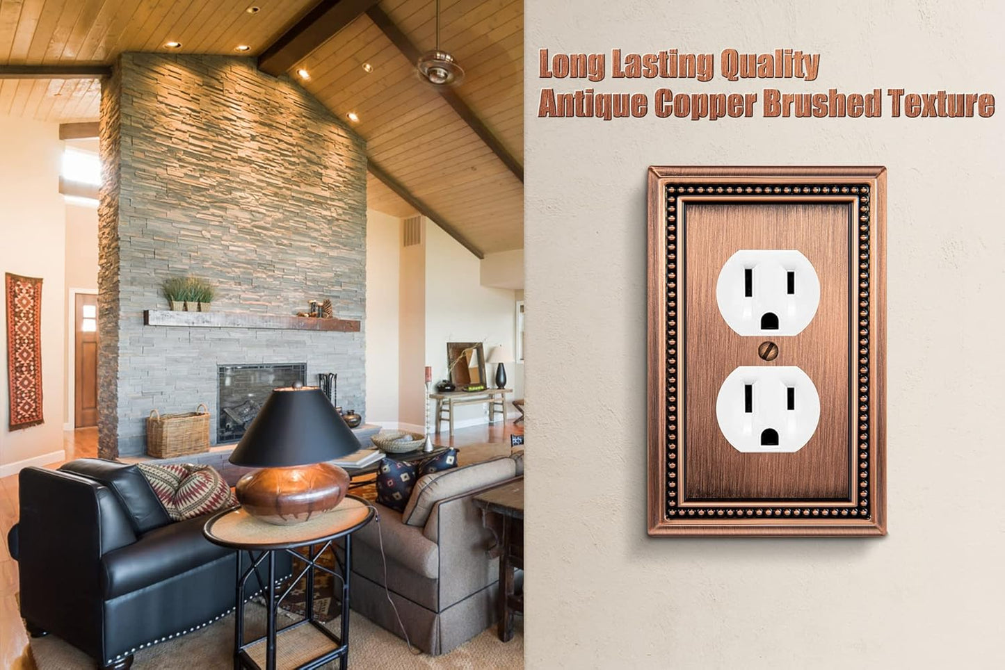 Henne Bery Sunken Pearls Heavy Duty Decorative Wall Plate Switch Plate Outlet Cover (Single Duplex, 3 Pack, Antique Copper)