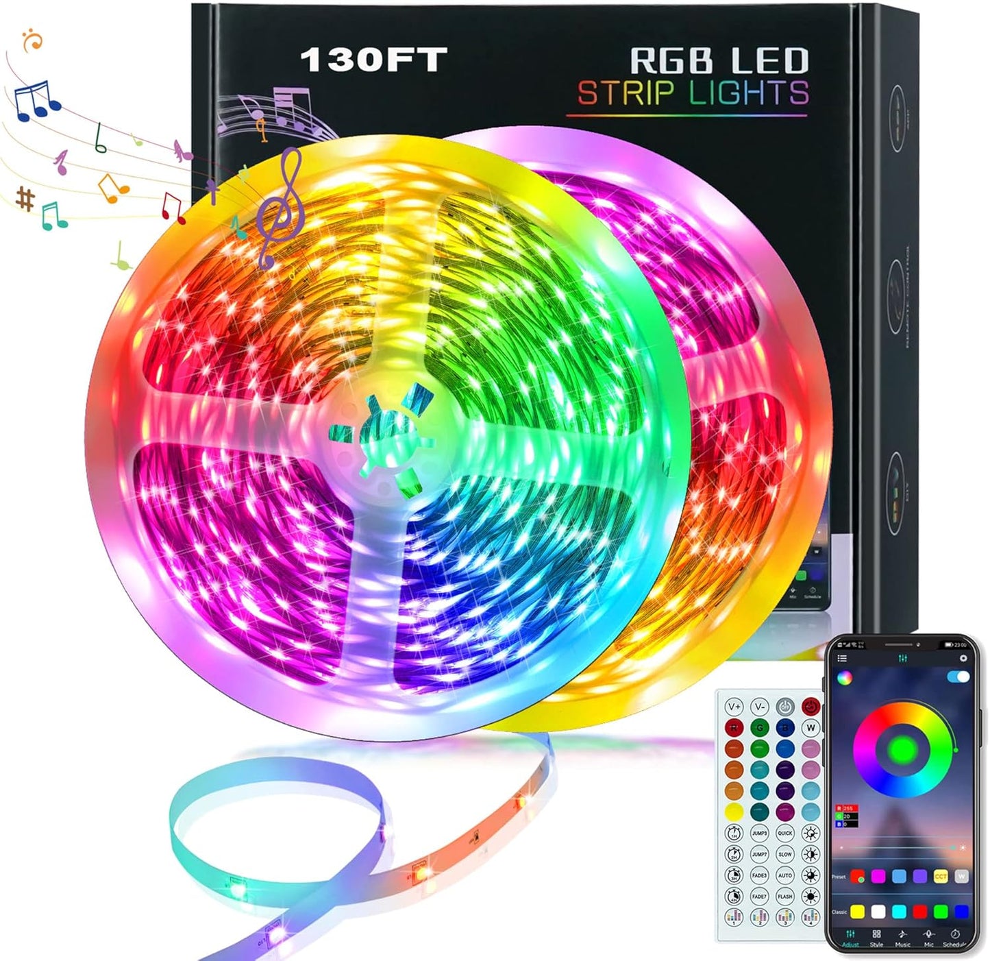 KEELIXIN LED Lights Music Sync RGB LED Strip Lights with APP & Remote Control (130ft)