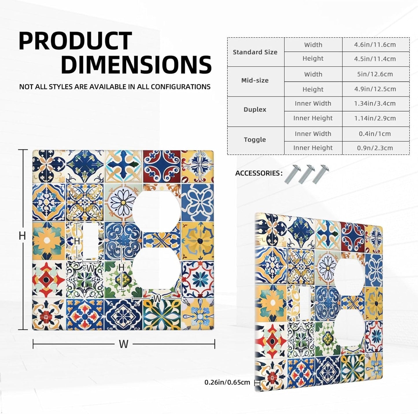 Wallplates Moroccan Traditional Mexican Talavera Til 1 Toggle 1 Duplex Switch Plate Electrical GFCI Faceplate Decorative Light Switch Covers for Kitchen Home Decor